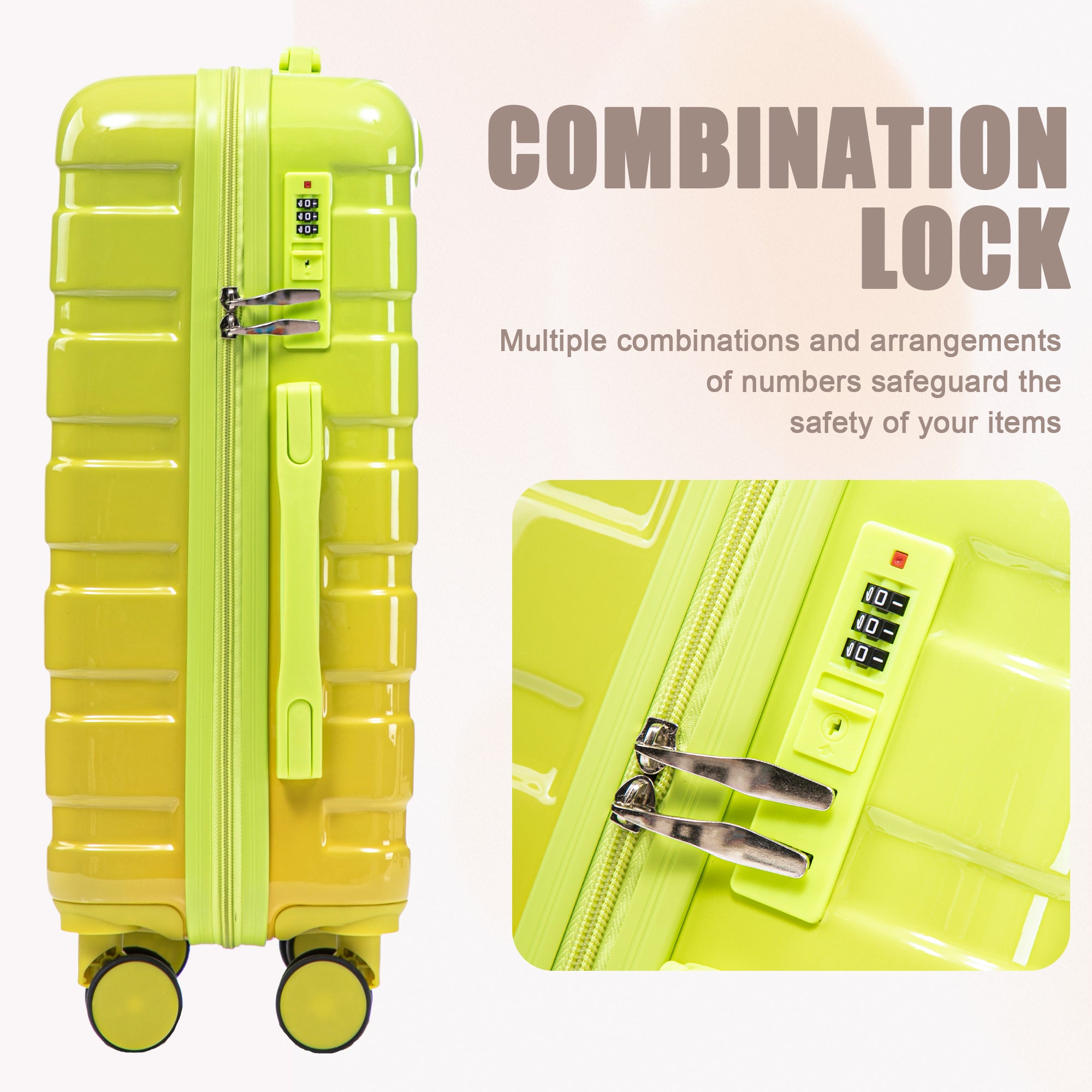 20" Carry-On Suitcase + 14" Cosmetic Case Set (PC Hard Shell, Gradient Yellow/Green)