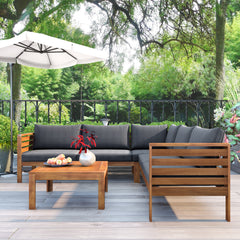 Wood Structure Outdoor Sofa Set with gray Cushions Exotic design Water-resistant and UV Protected texture High quality acacia wood Strong Metal Accessorie
