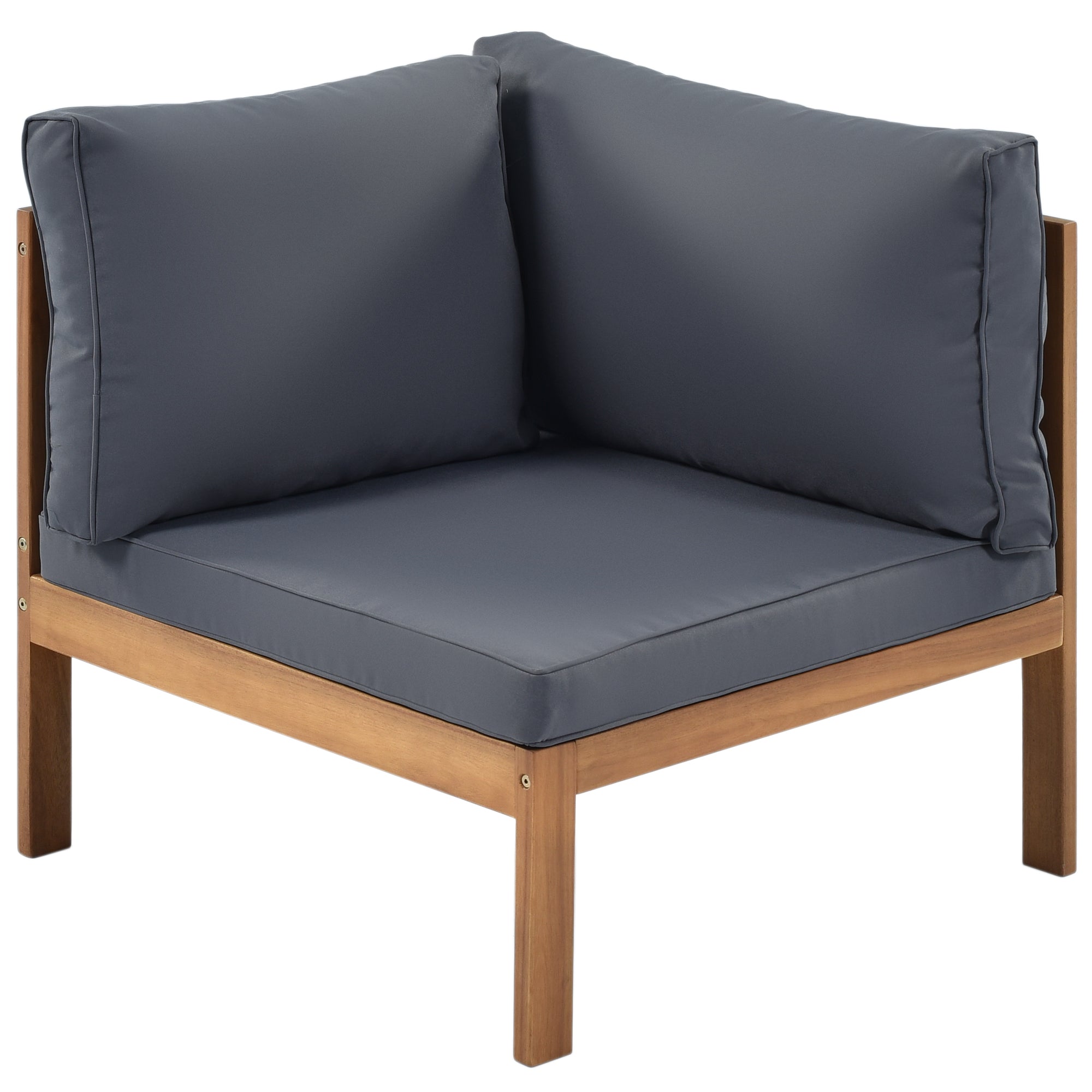 Wood Structure Outdoor Sofa Set with gray Cushions Exotic design Water-resistant and UV Protected texture High quality acacia wood Strong Metal Accessorie