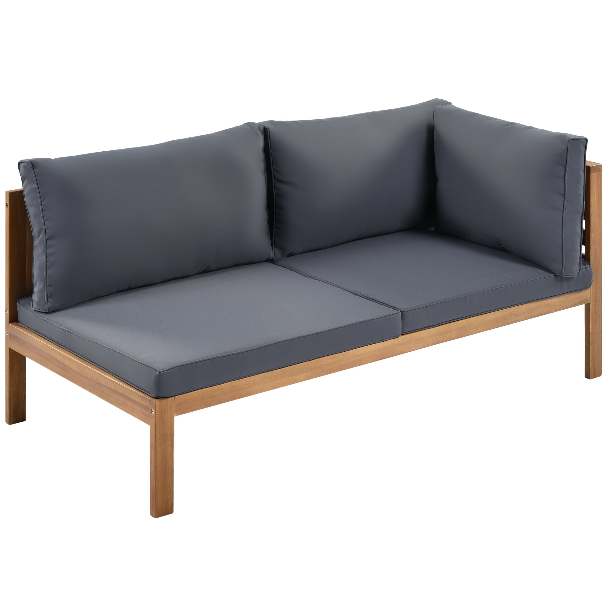Wood Structure Outdoor Sofa Set with gray Cushions Exotic design Water-resistant and UV Protected texture High quality acacia wood Strong Metal Accessorie