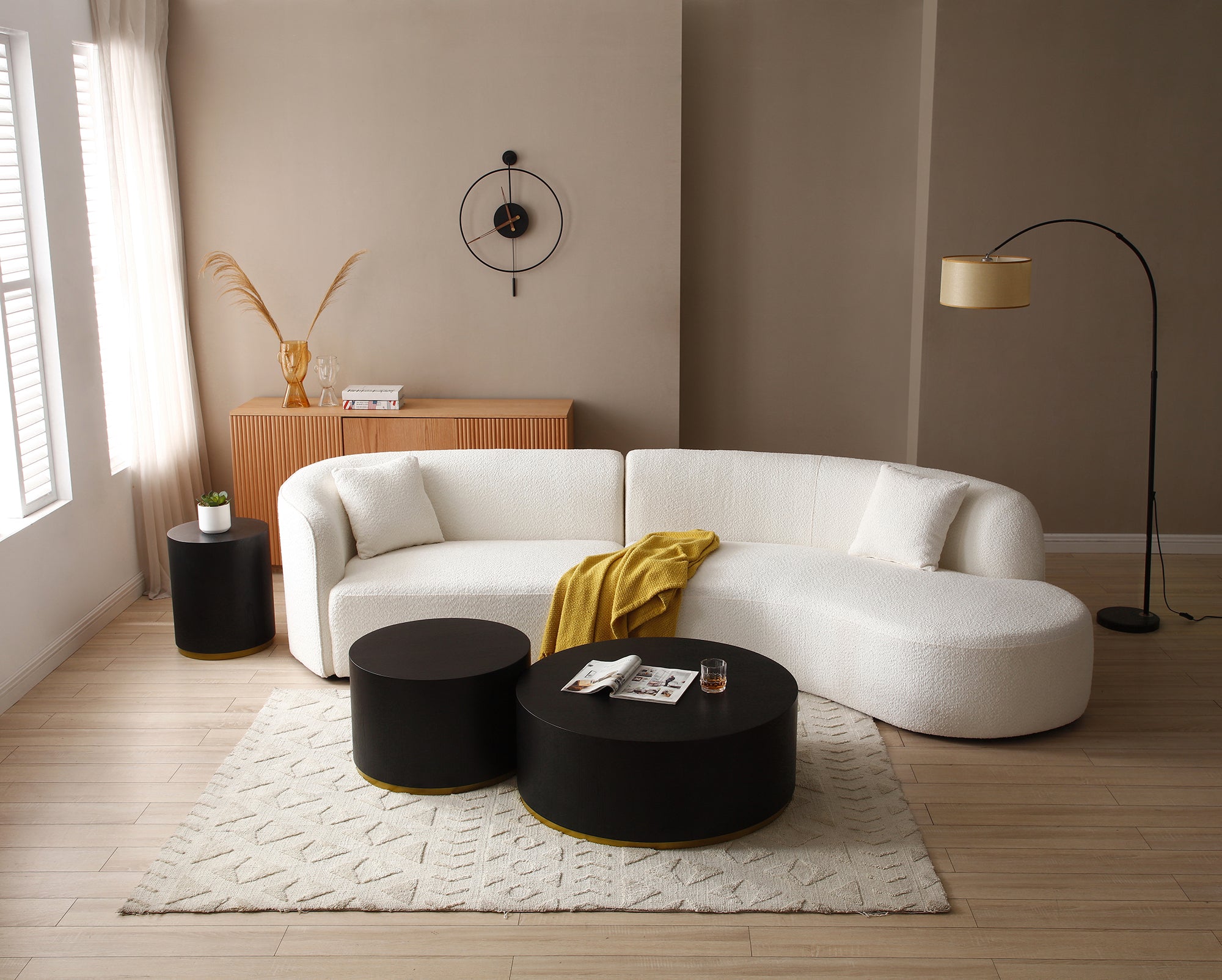 Luxury Modern Style Living Room Upholstery Curved Sofa with Chaise 2-Piece Set, Right Hand Facing Sectional,  Boucle Couch, White  (Same Sku:W876S00299)