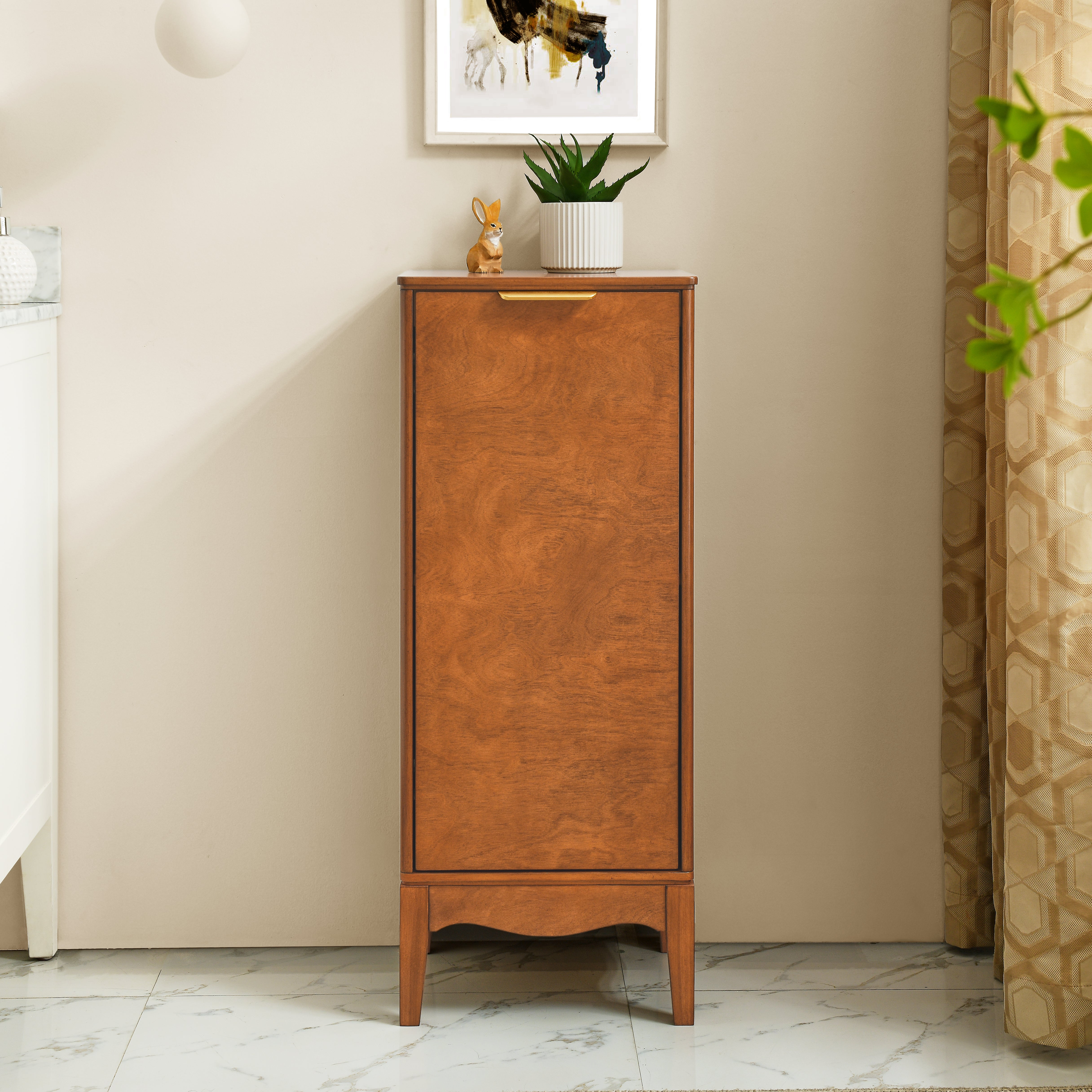Modern Bathroom Floor Cabinet &Linen cabinet, Narrow Slim Small Storage Cabinet, Antique Brass(14.5"×12.6"×35.7")