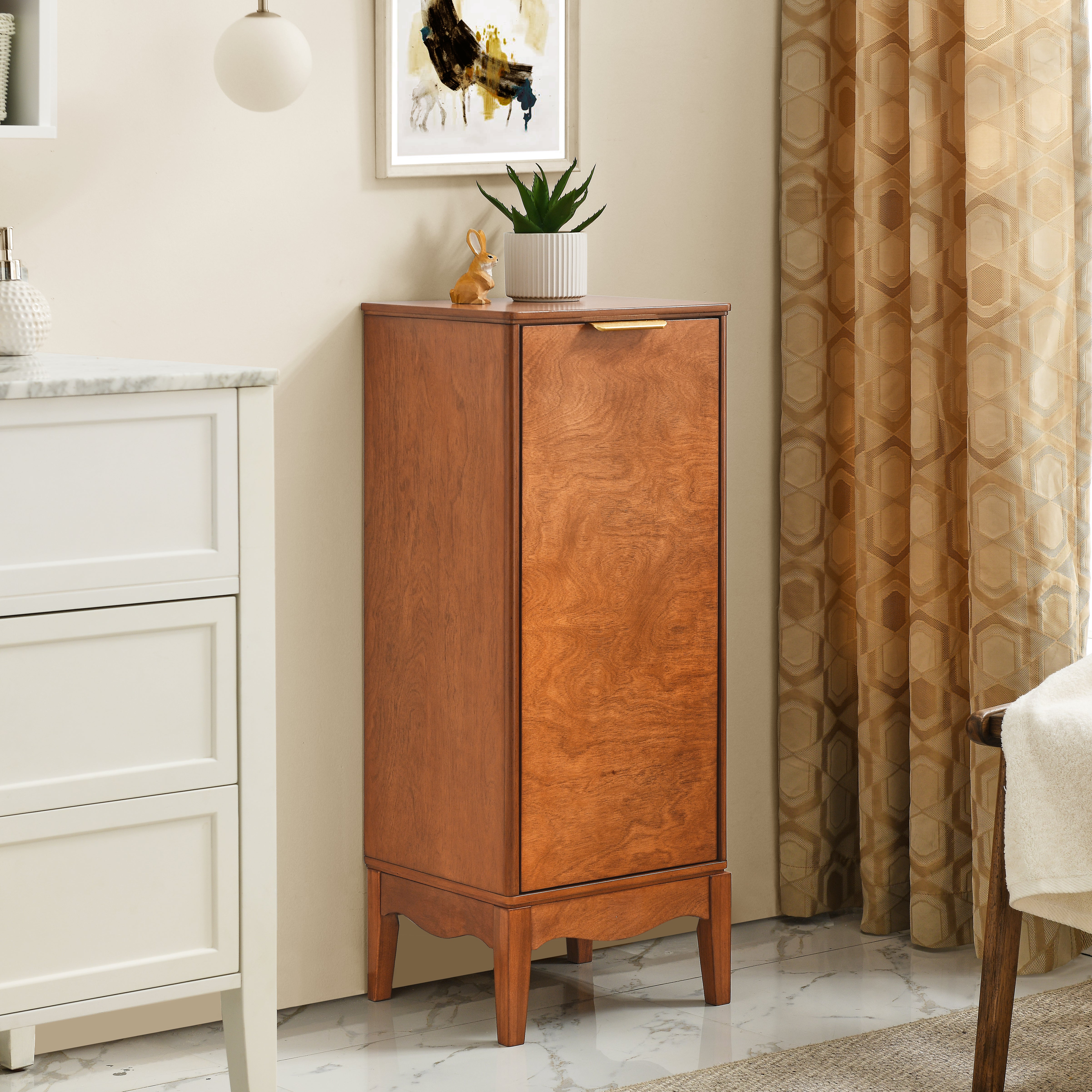 Modern Bathroom Floor Cabinet &Linen cabinet, Narrow Slim Small Storage Cabinet, Antique Brass(14.5"×12.6"×35.7")