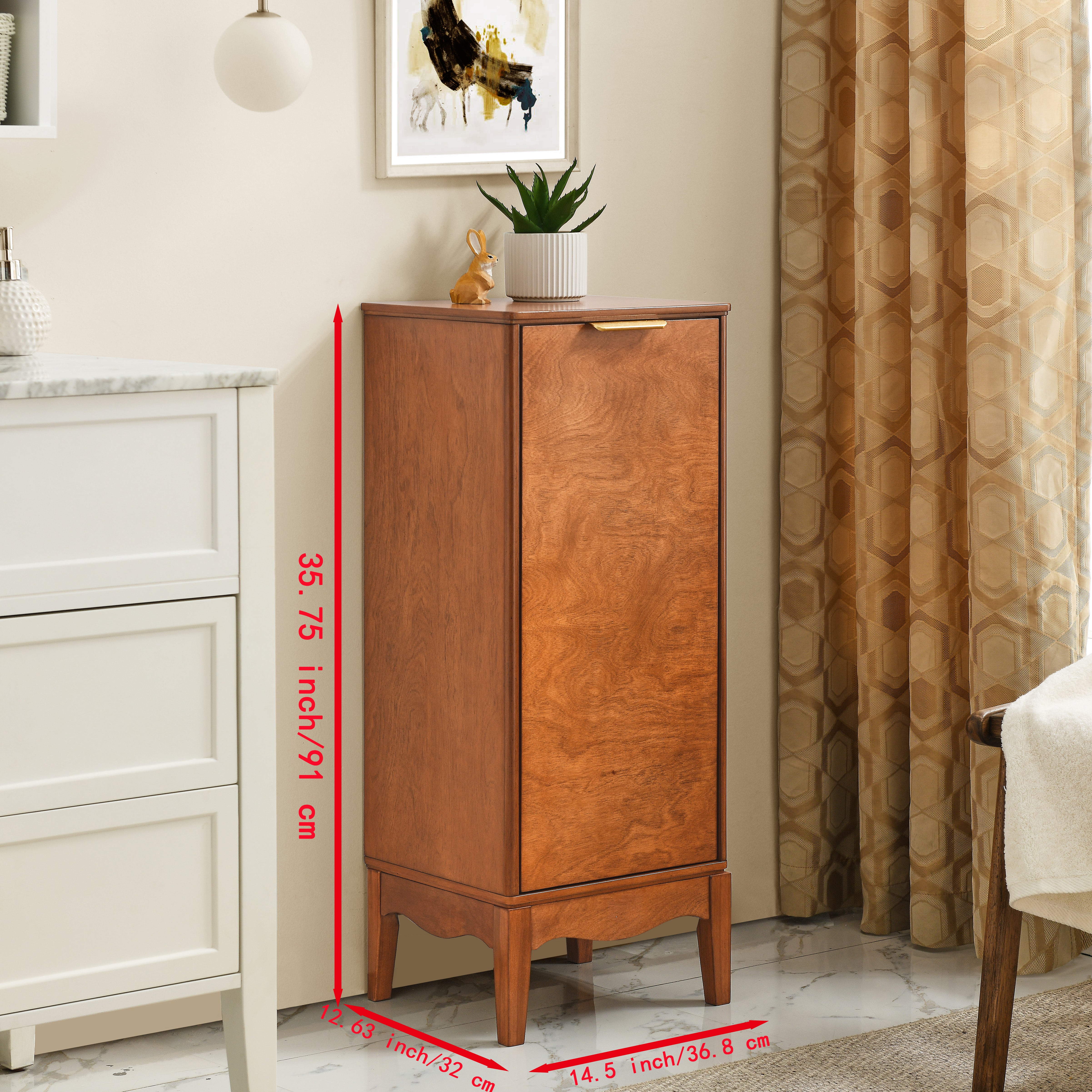 Modern Bathroom Floor Cabinet &Linen cabinet, Narrow Slim Small Storage Cabinet, Antique Brass(14.5"×12.6"×35.7")