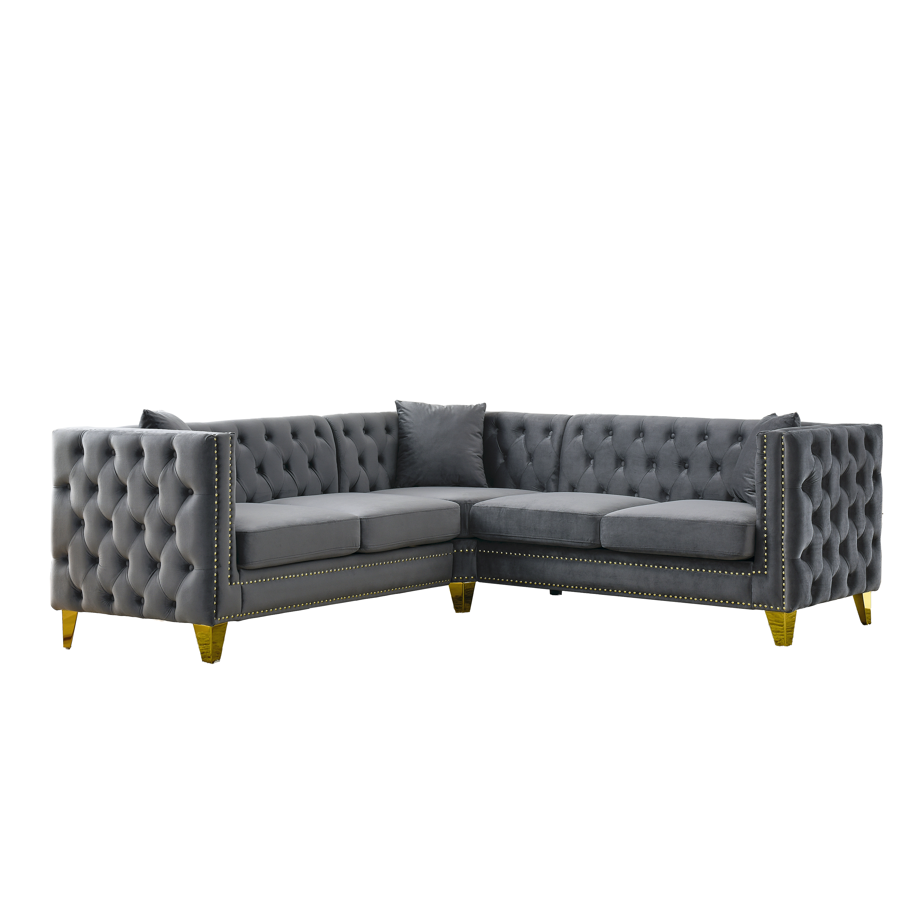 82.2-Inch Velvet Corner Sofa , L-Shaped Sectional Couch, 5-Seater Corner Sofas with 3 Cushions for Living Room, Bedroom, Apartment, Office