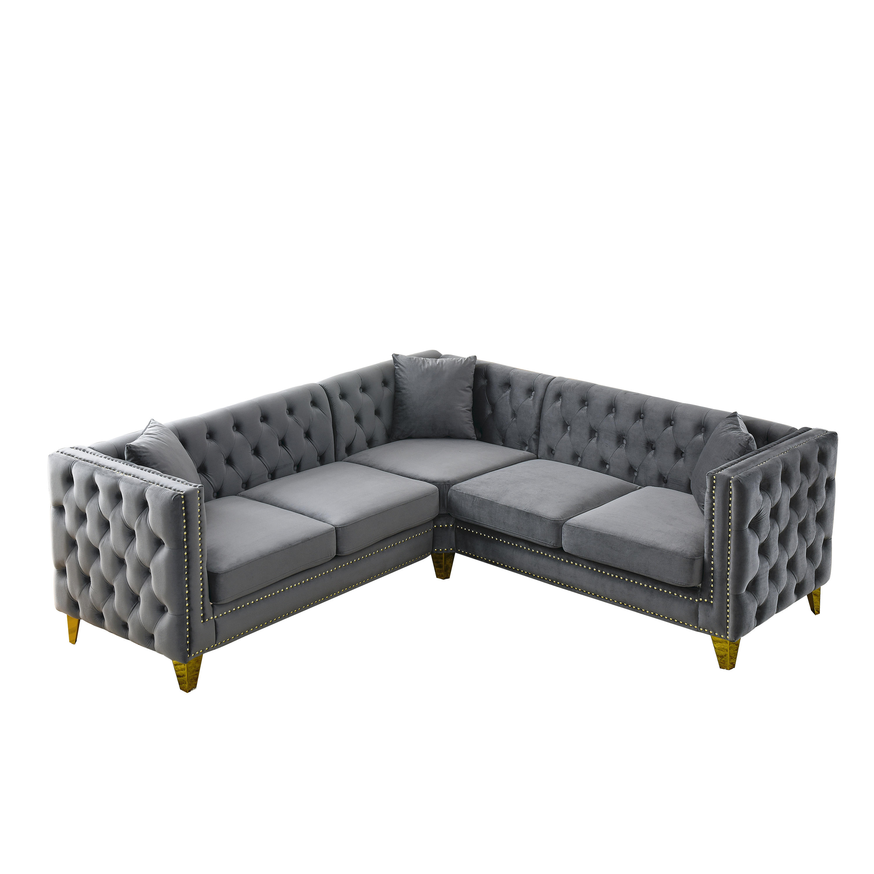 82.2-Inch Velvet Corner Sofa , L-Shaped Sectional Couch, 5-Seater Corner Sofas with 3 Cushions for Living Room, Bedroom, Apartment, Office
