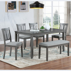 6-Piece Kitchen Dining Set (Table + 4 Upholstered Chairs + Bench, Gray)