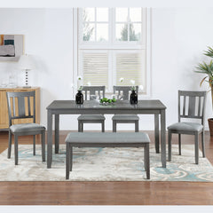 6-Piece Kitchen Dining Set (Table + 4 Upholstered Chairs + Bench, Gray)