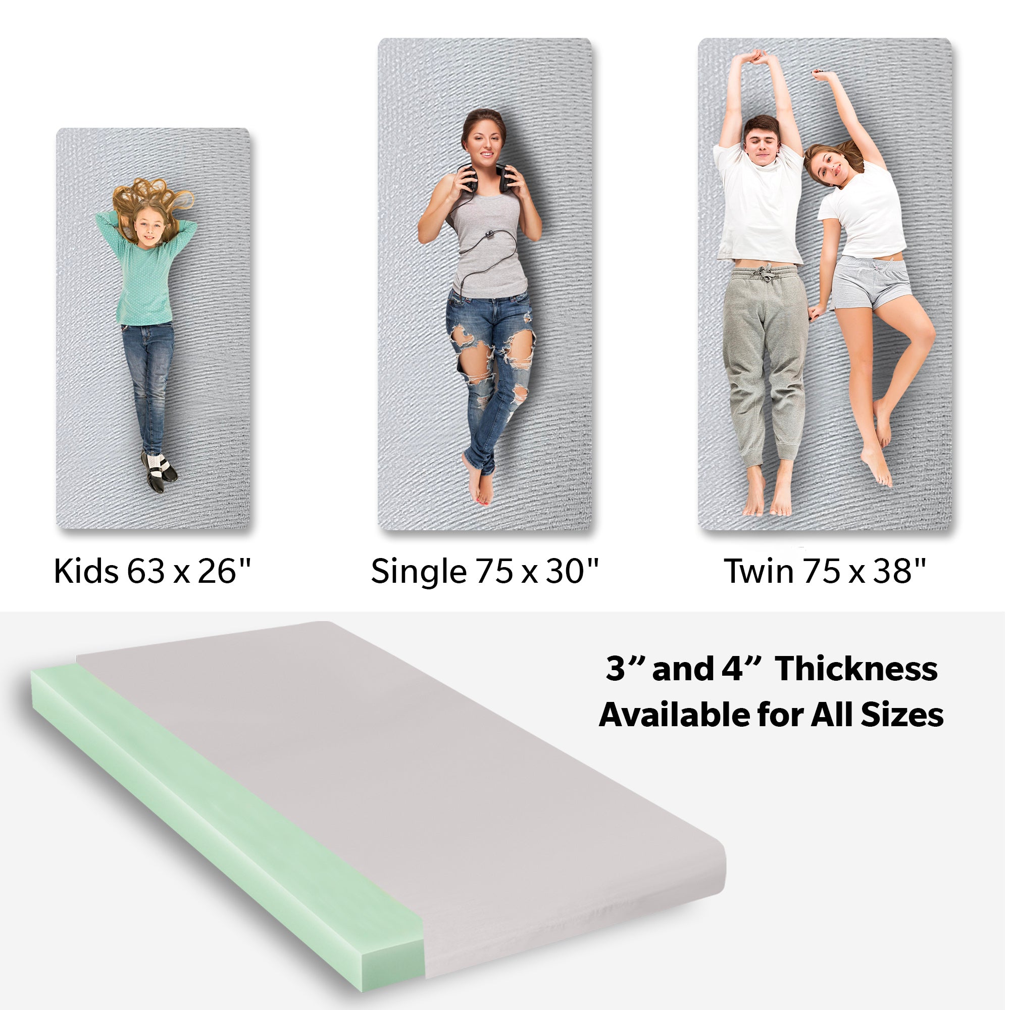 Memory Foam Camping Mattress - 75"x30"x3" Perfect for Outdoor Activities, RVs, Guest Rooms, and Dorms; Foldable, Portable, with Water-Resistant Zipper Cover, CertiPUR-US Certified