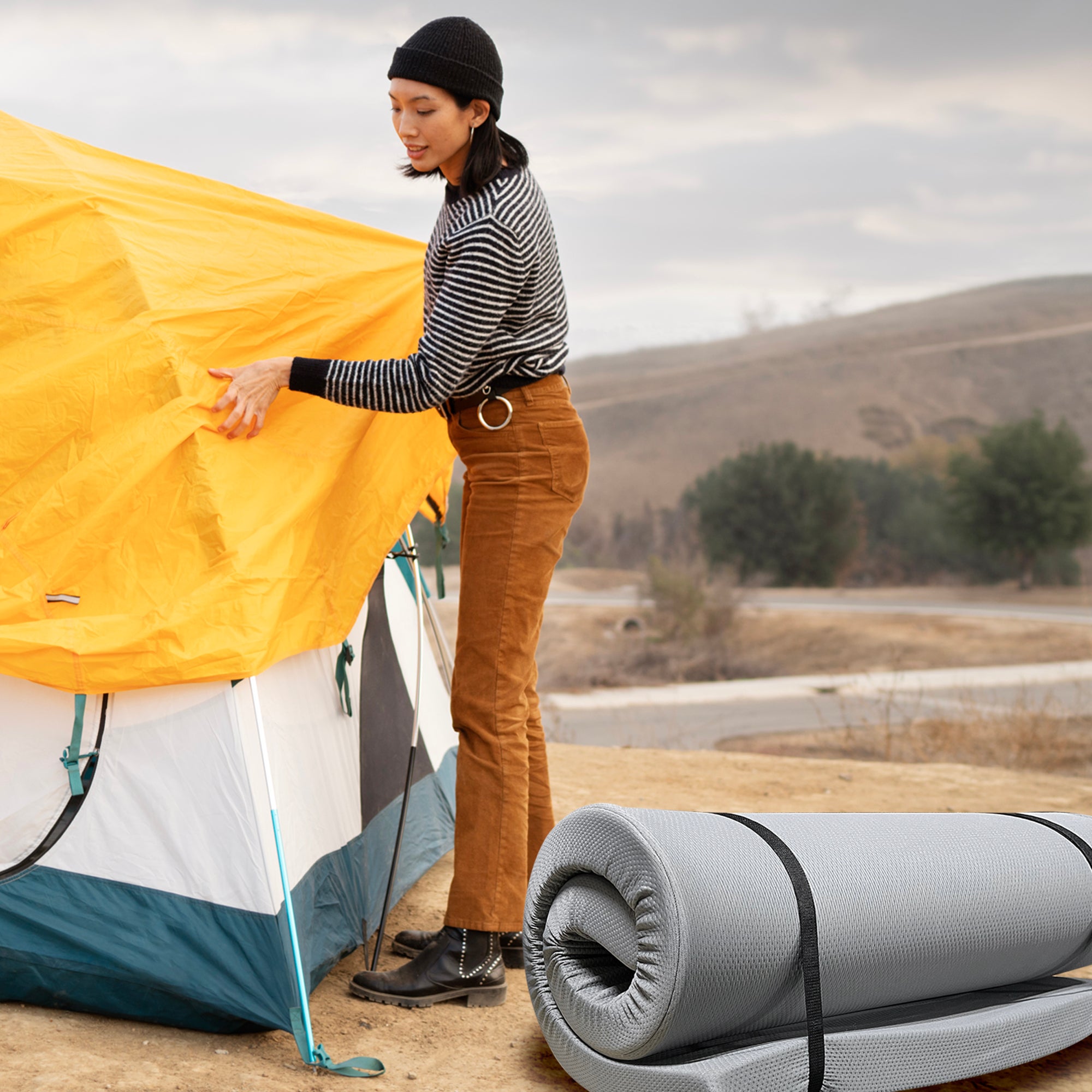 Memory Foam Camping Mattress - 75"x30"x3" Perfect for Outdoor Activities, RVs, Guest Rooms, and Dorms; Foldable, Portable, with Water-Resistant Zipper Cover, CertiPUR-US Certified