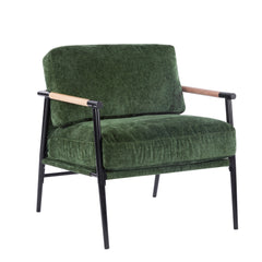 27.56" Modern Accent Chair with Plush Cushions, Minimalist Metal Frame, and Wooden Armrest Design – Perfect for Cozy Living Room, Bedroom, or Office Seating