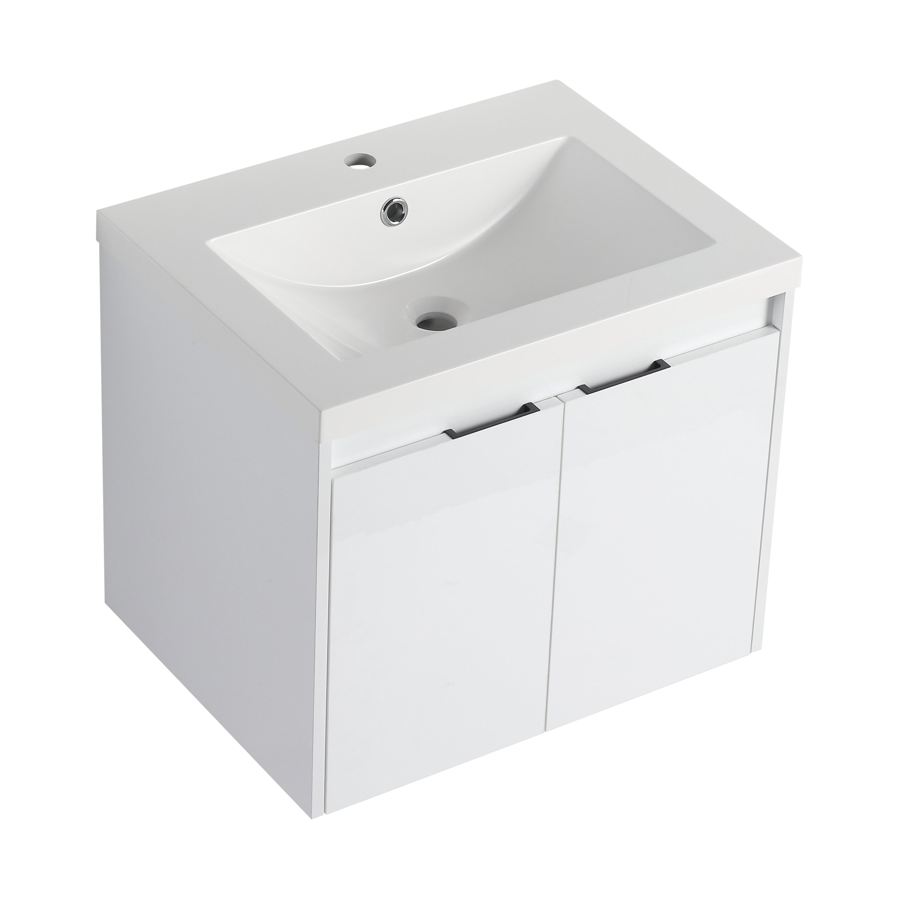 36" Bathroom Vanity With Resin Sink , 2-Soft Close Doors and 1-Side Cabinet, Float Mounting Design, Glossy White, Plywood(KD-Packing)