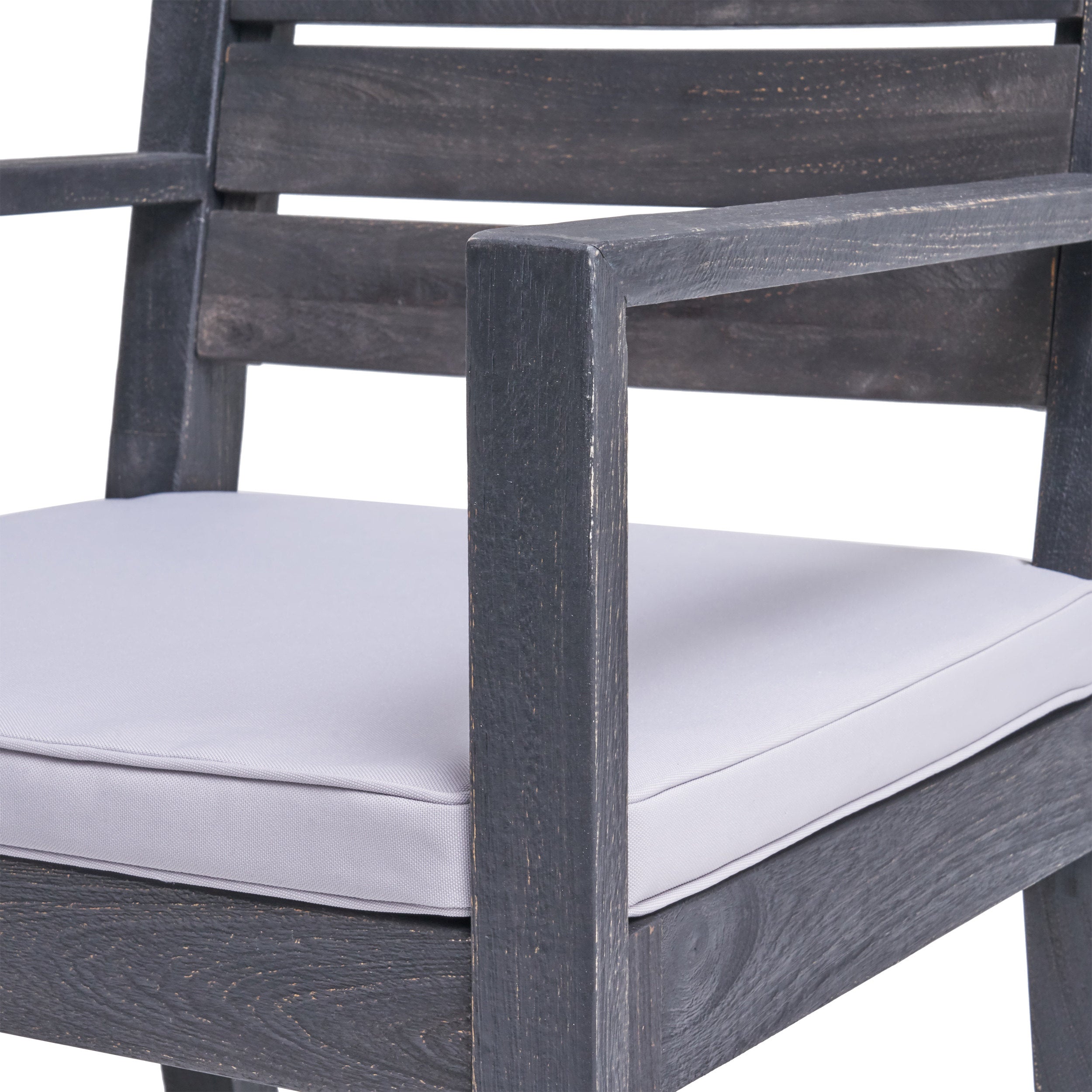 Outdoor 6-Seater Acacia Wood Dining Set with Bench,Sandblast Dark Grey With Light Grey Cushion