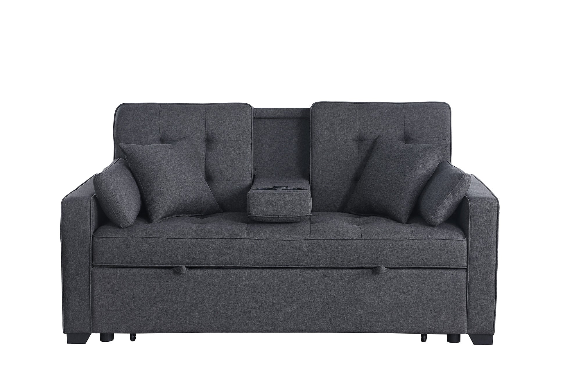 Cody II 70"W Dark Gray Linen Convertible Sleeper Loveseat with Dropdown Console, Cup Holders, Charging Ports, Pocket, and Pocket Coil Seating