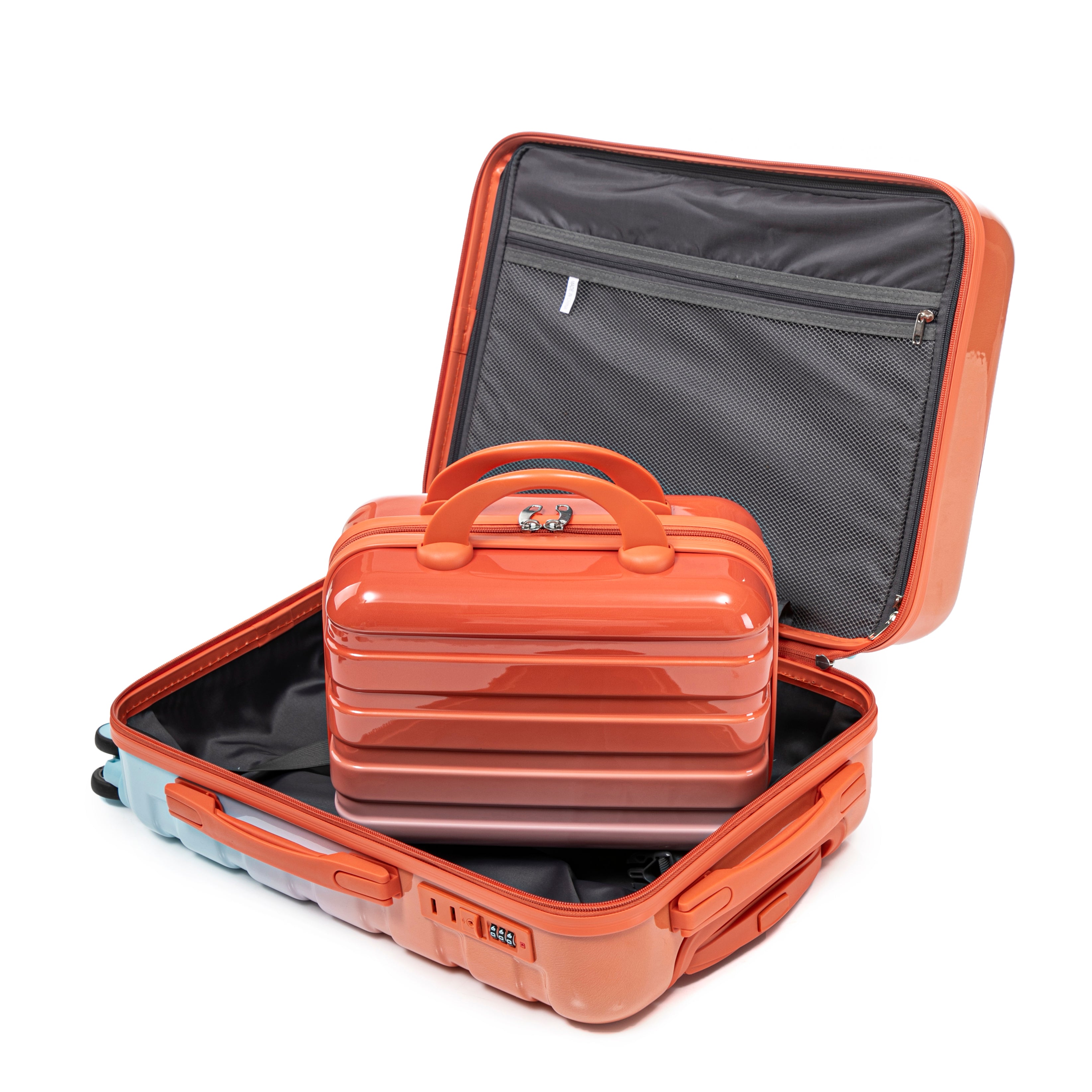 20" Carry-On Suitcase + 14" Cosmetic Case Set (PC Hard Shell, Gradient Blue/Red)