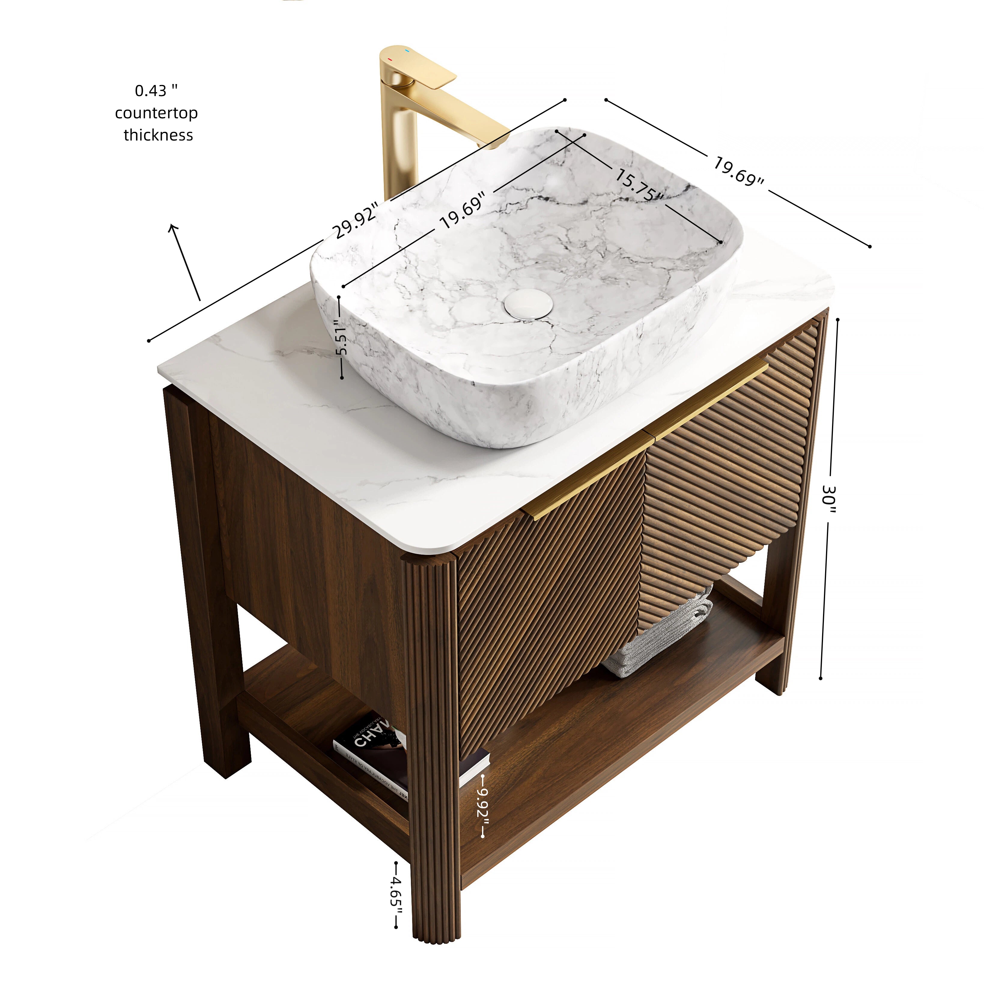 30'' Bathroom Vanity with Top Sink, Modern Bathroom Storage Cabinet with 2 Drawers and a Tip-out Drawer, Single Sink Bathroom Vanity