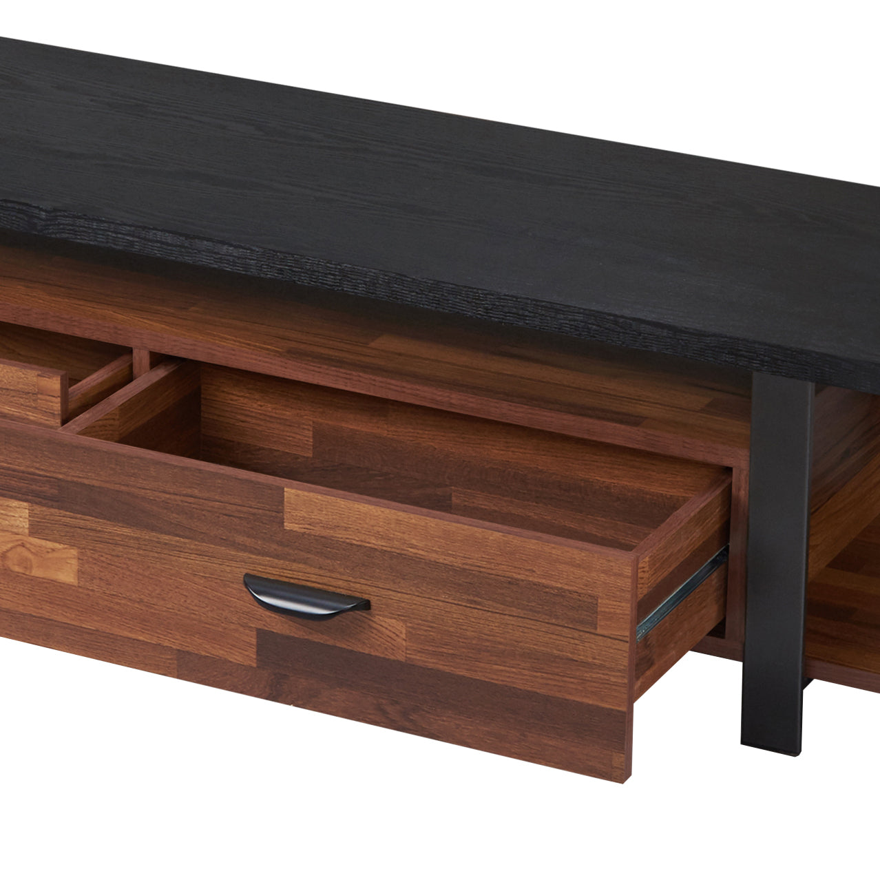 Walnut and Black 2-Drawer TV Stand with 1 Shelf