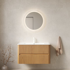 NOOR 36" Bathroom Vanity with Sink, Wall-Mounted Floating Plywood  Bathroom Storage Cabinet with 2 Drawers, White Ceramic Basin, NO Faucet, Pre-assembled, Natural Woodgrain Color
