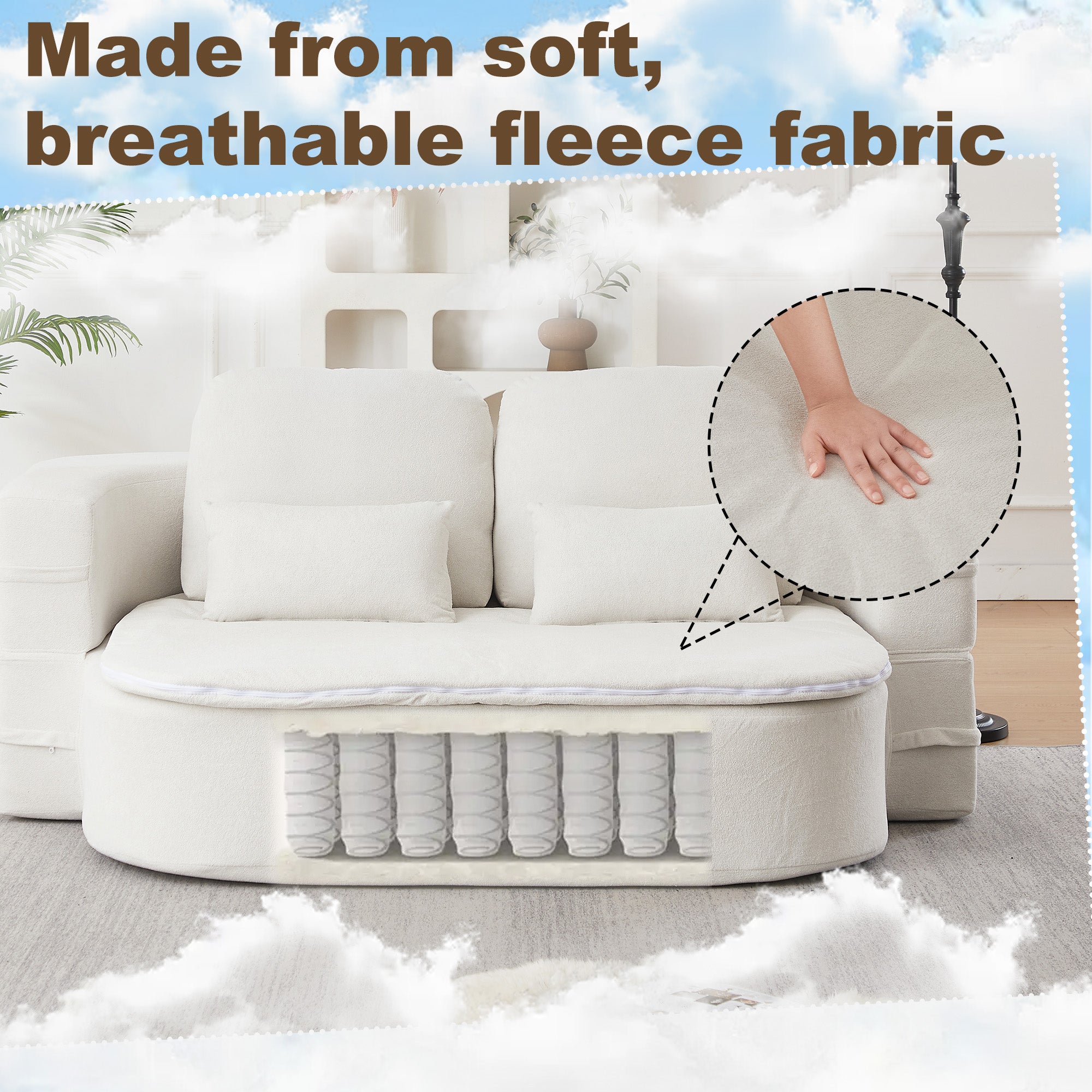75''2-in-1 Foldable Sofa,Convertible Sleeper Foam Sofa Bed with Multi Functional Blanket, Chenille Floor folding sofa bed,  Floor Sofa Lounge Sofa for Living Room Bedroom Lounge Studio