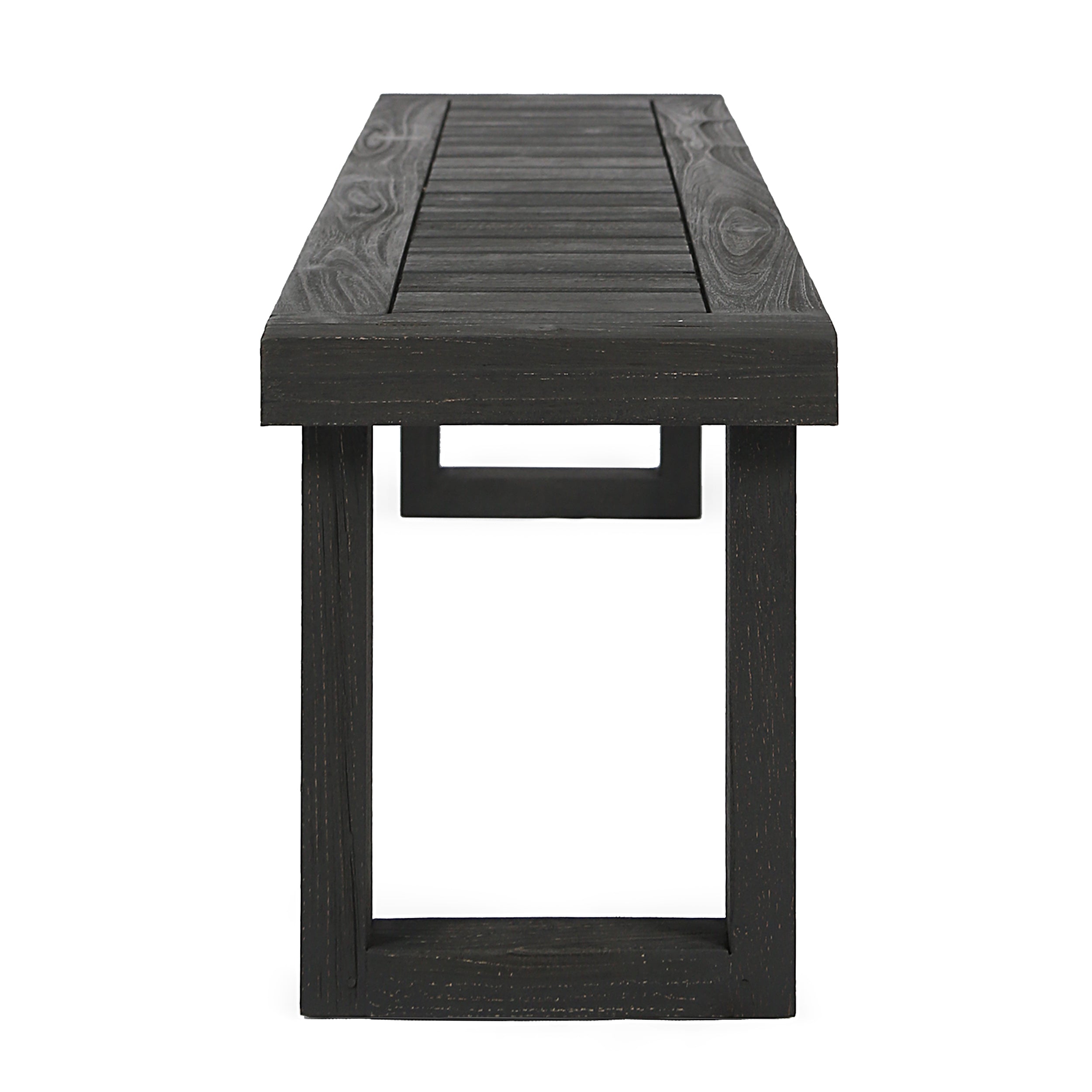 Outdoor 6-Seater Acacia Wood Dining Set with Bench,Sandblast Dark Grey With Light Grey Cushion