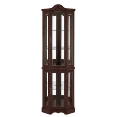Lighted Corner Curio Cabinet with Tempered Glass Doors & Shelves - Elegant Oak Display Storage for Living Room & Bedroom Decor-DARK CHERRY