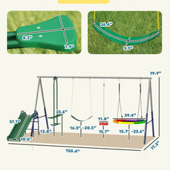 Qaba 5-in-1 Kids Swing Set with Slide, Swings and Glider for Backyard, 770lbs Capacity, for Ages 3-8, Mixed Color