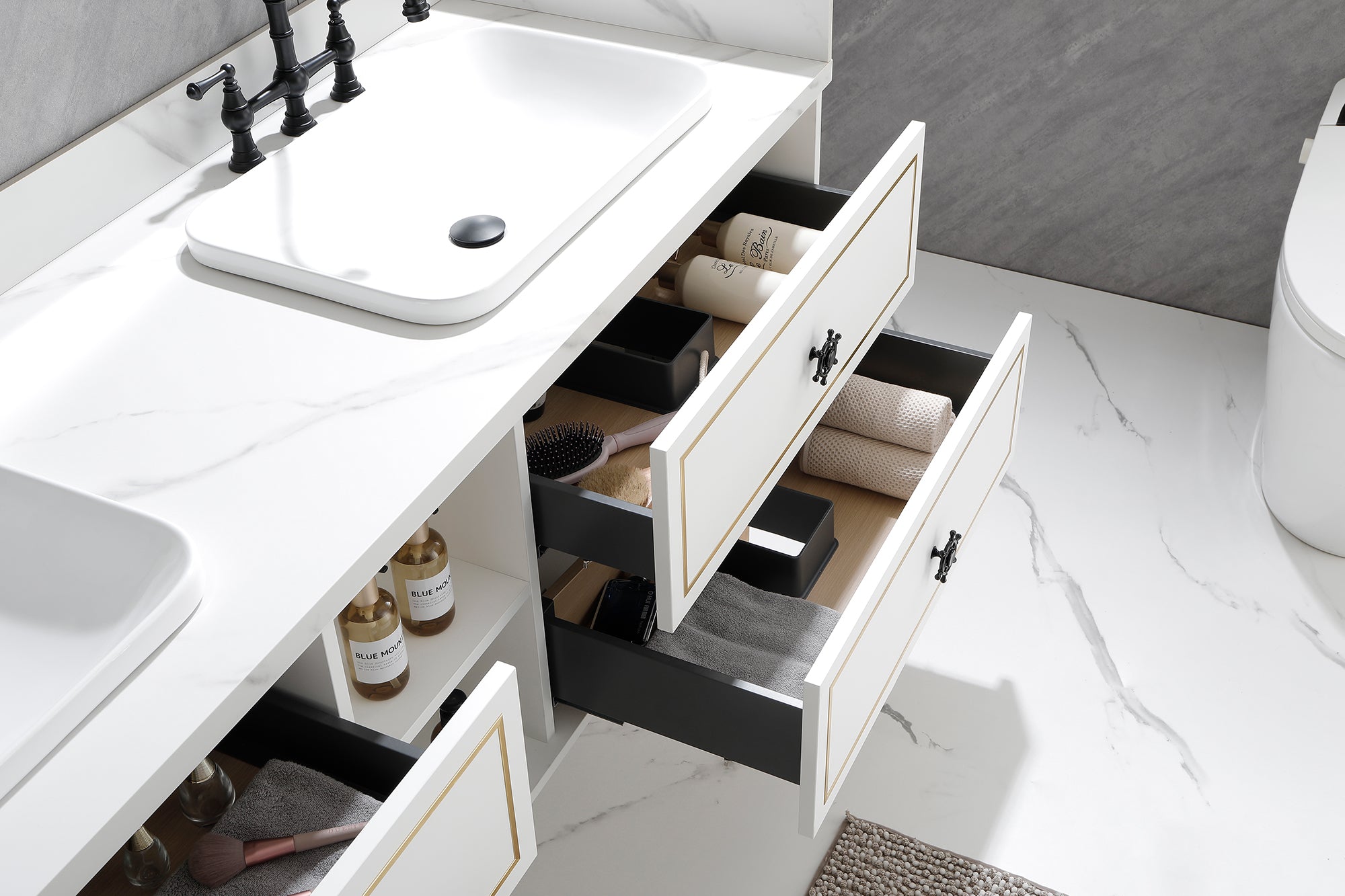 72" Wall Hung Bathroom Vanity Cabinet Fits Double Sinks, Cabinet Only (Countertop and Sinks Not Included)