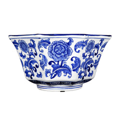 10.5x10.5x5.7" Ren Blue and White Centerpiece Decorative Bowl