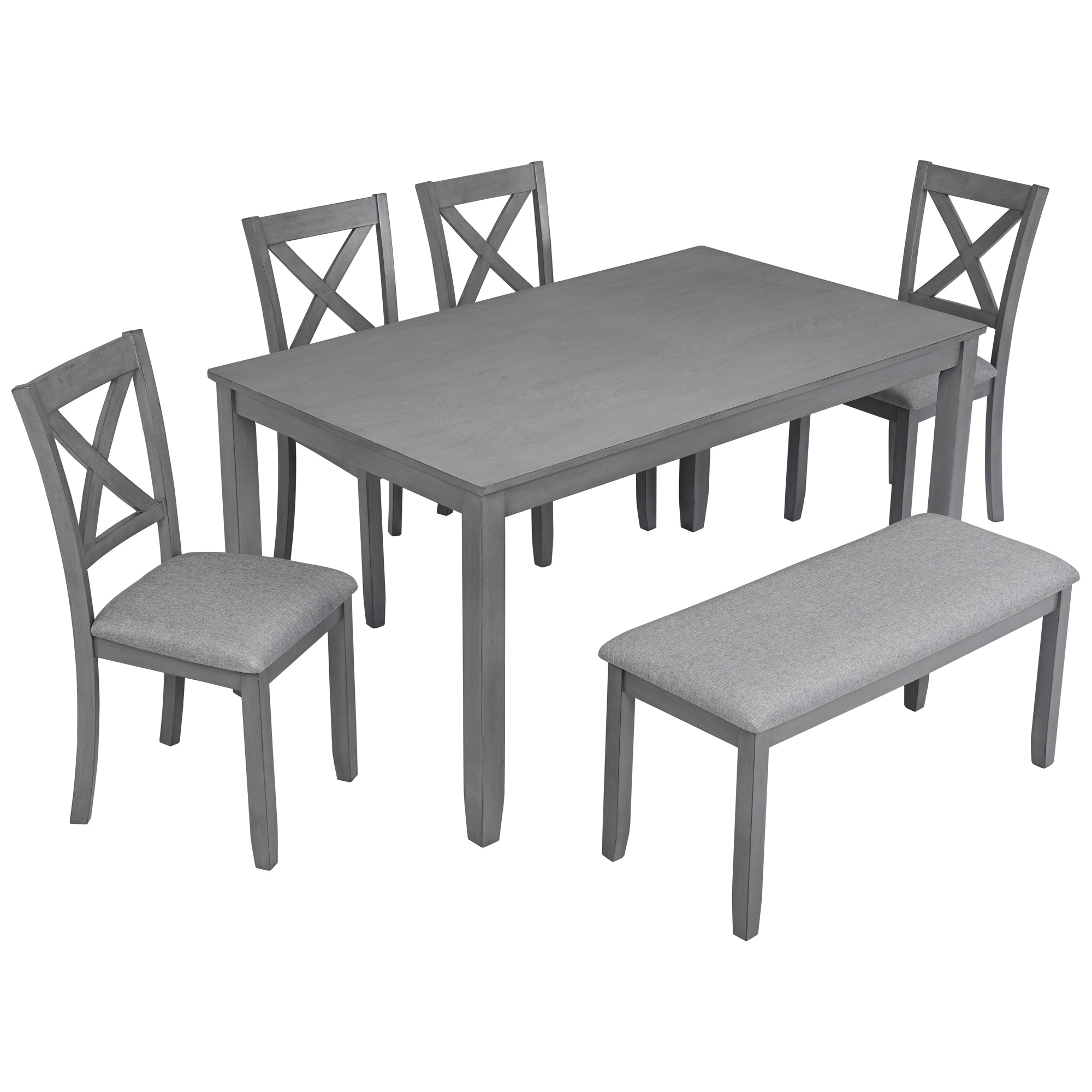 6 Piece Kitchen Dining Set (Table + Chairs + Bench)