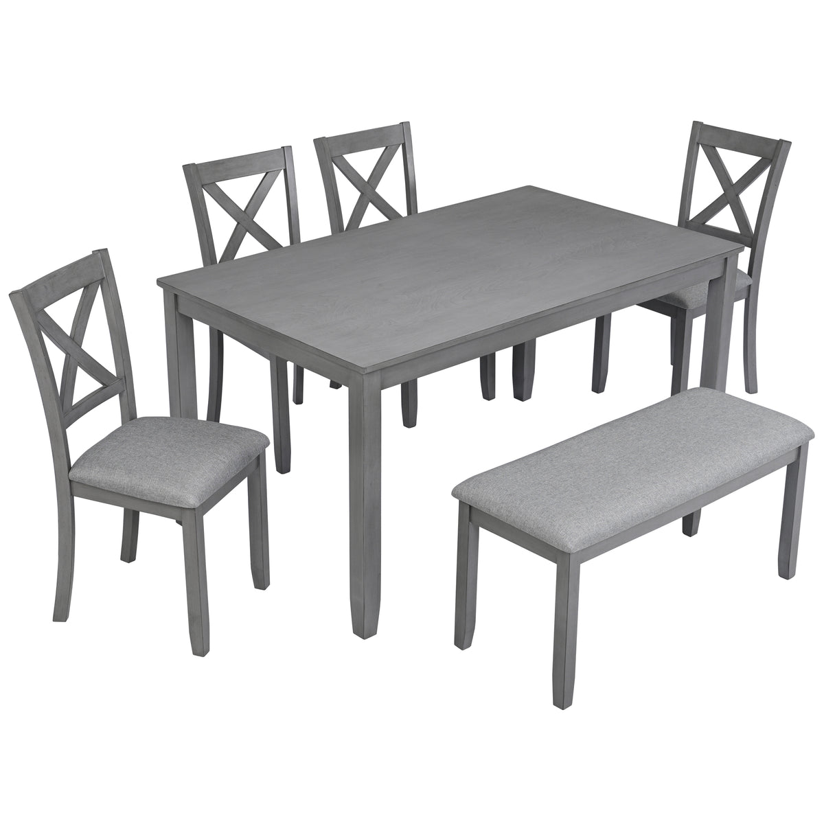 6 Piece Kitchen Dining Set (Table + Chairs + Bench)