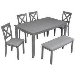 6 Piece Kitchen Dining Set (Table + Chairs + Bench)