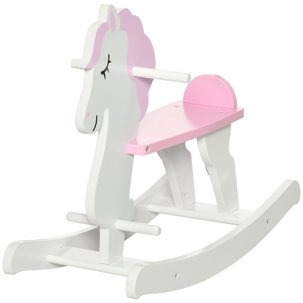 Qaba Little Wooden Rocking Horse Toy for Kids' Imaginative Play, Children's Small Baby Rocking Horse Ride-on Toy for Toddlers 1-3, Pink and White