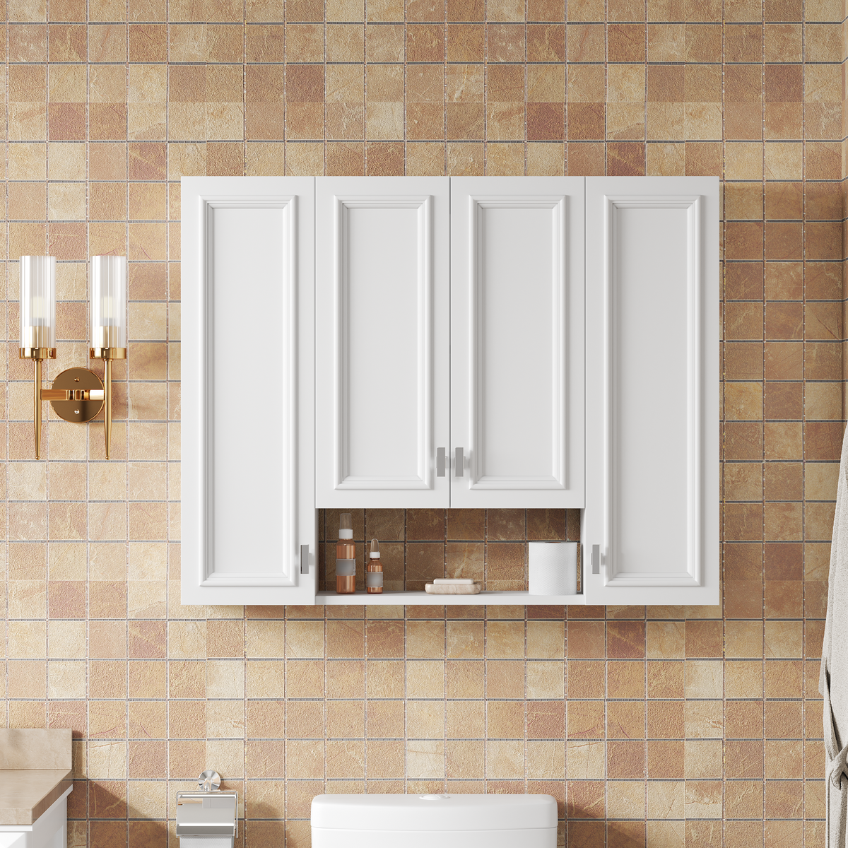 Modern Bathroom Cabinet with 5 Adjustable Shelves, Wall-Mounted Medicine Cabinet for Bathroom, Soft-Closing Hinges, Open Shelving Design