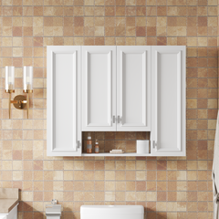 Modern Bathroom Cabinet with 5 Adjustable Shelves, Wall-Mounted Medicine Cabinet for Bathroom, Soft-Closing Hinges, Open Shelving Design