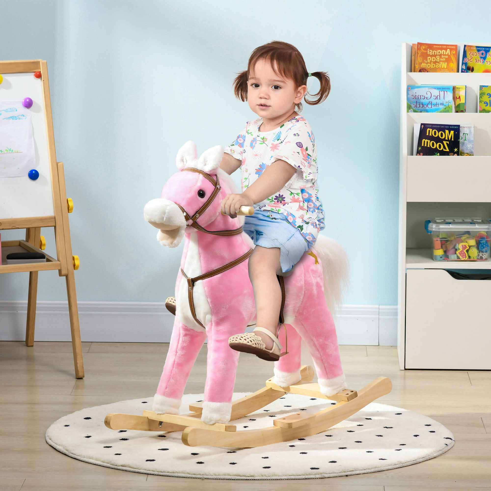 Qaba Rocking Horse Toddler Ride On Horse with Sound Saddle, Pink