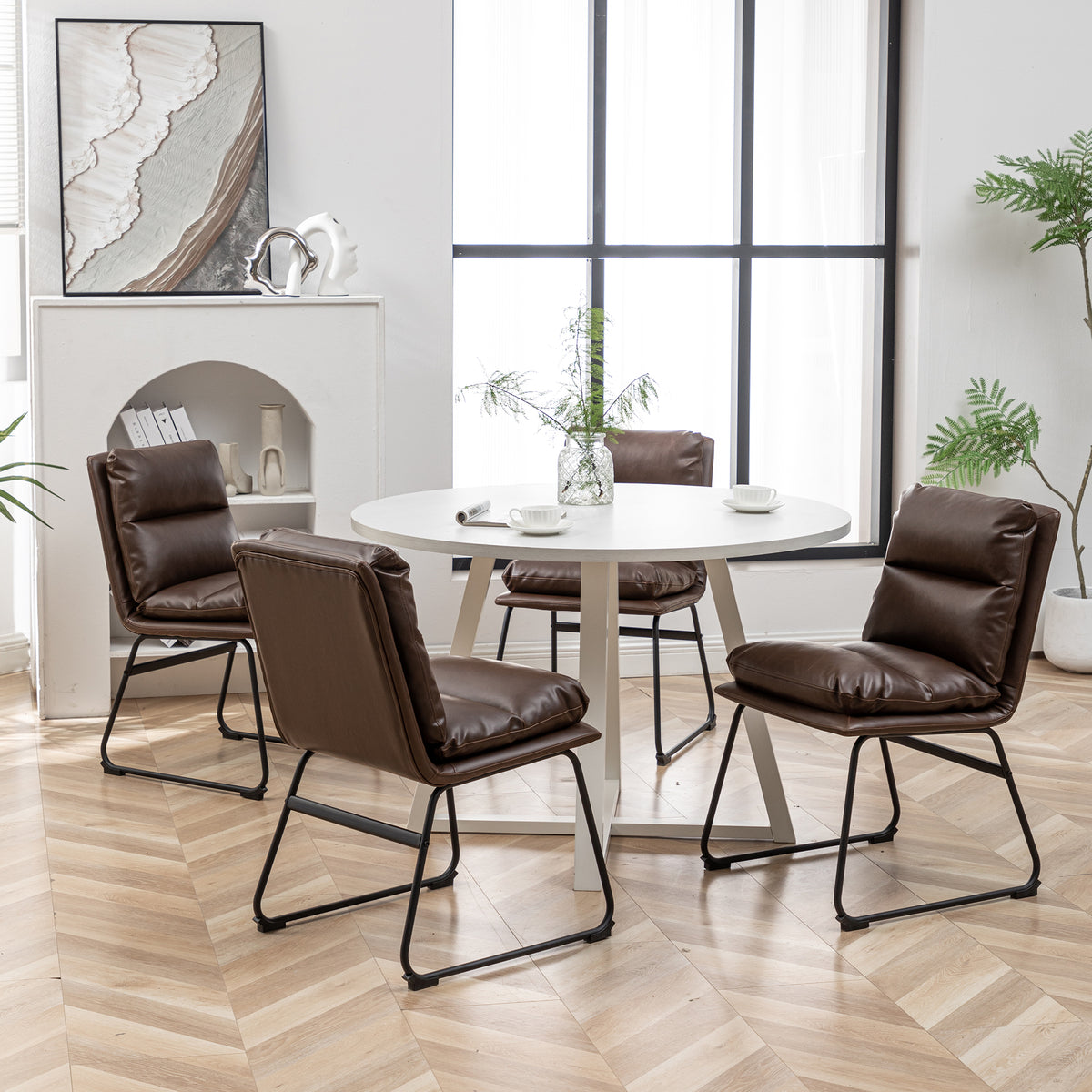 Innes 5-Piece Round Dining Set, Trestle Dining Table with 4 Stylish Chairs, Antique Brown