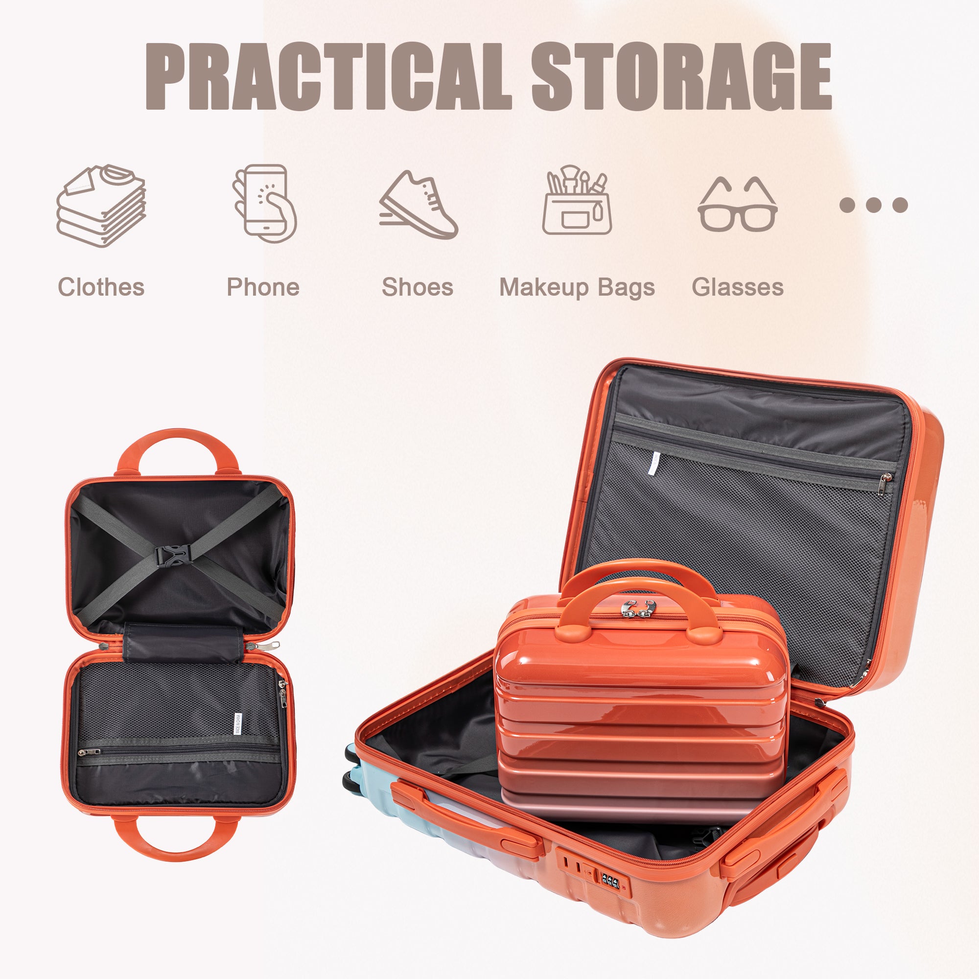 20" Carry-On Suitcase + 14" Cosmetic Case Set (PC Hard Shell, Gradient Blue/Red)