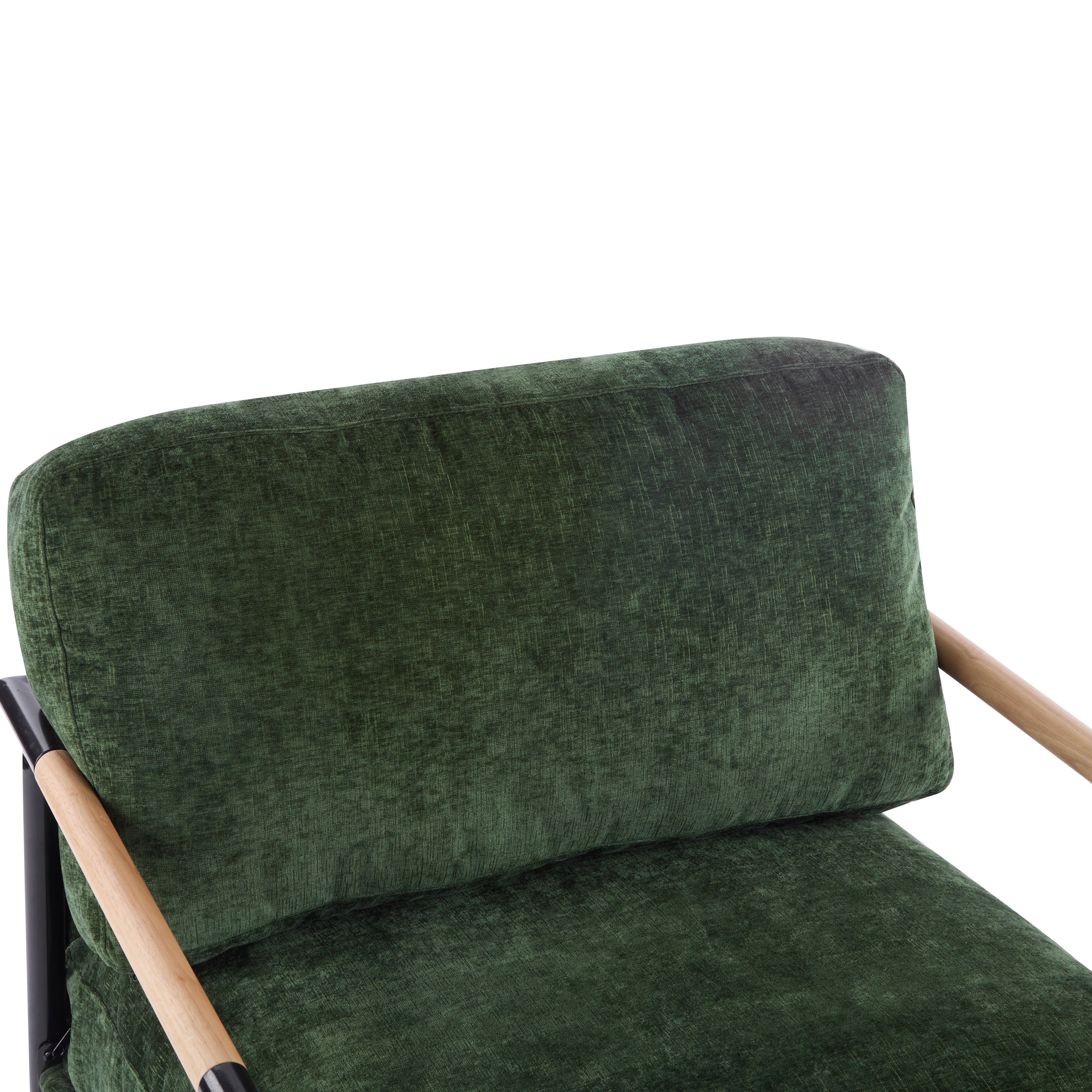 27.56" Modern Accent Chair with Plush Cushions, Minimalist Metal Frame, and Wooden Armrest Design – Perfect for Cozy Living Room, Bedroom, or Office Seating