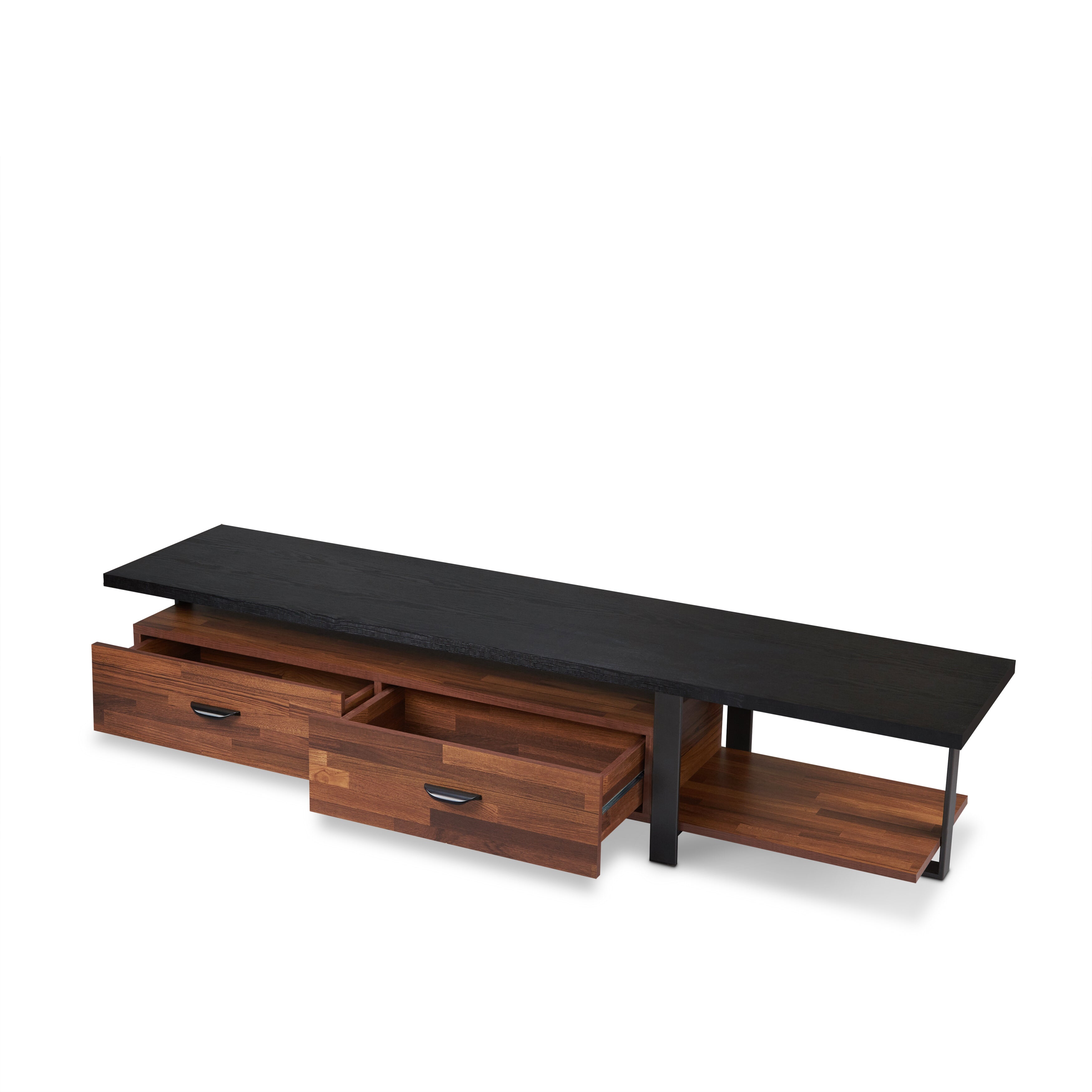 Walnut and Black 2-Drawer TV Stand with 1 Shelf