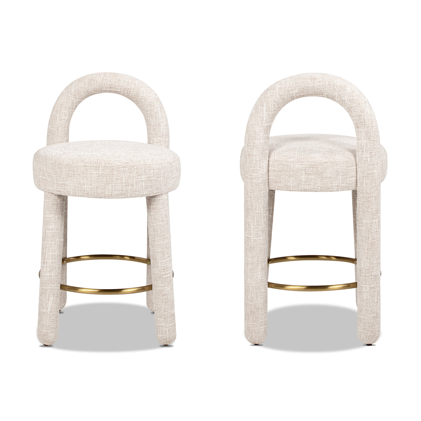 Penny 26.5" Round Arched Upholstered Counter Stool, Set of 2, Travertine Beige Chenille