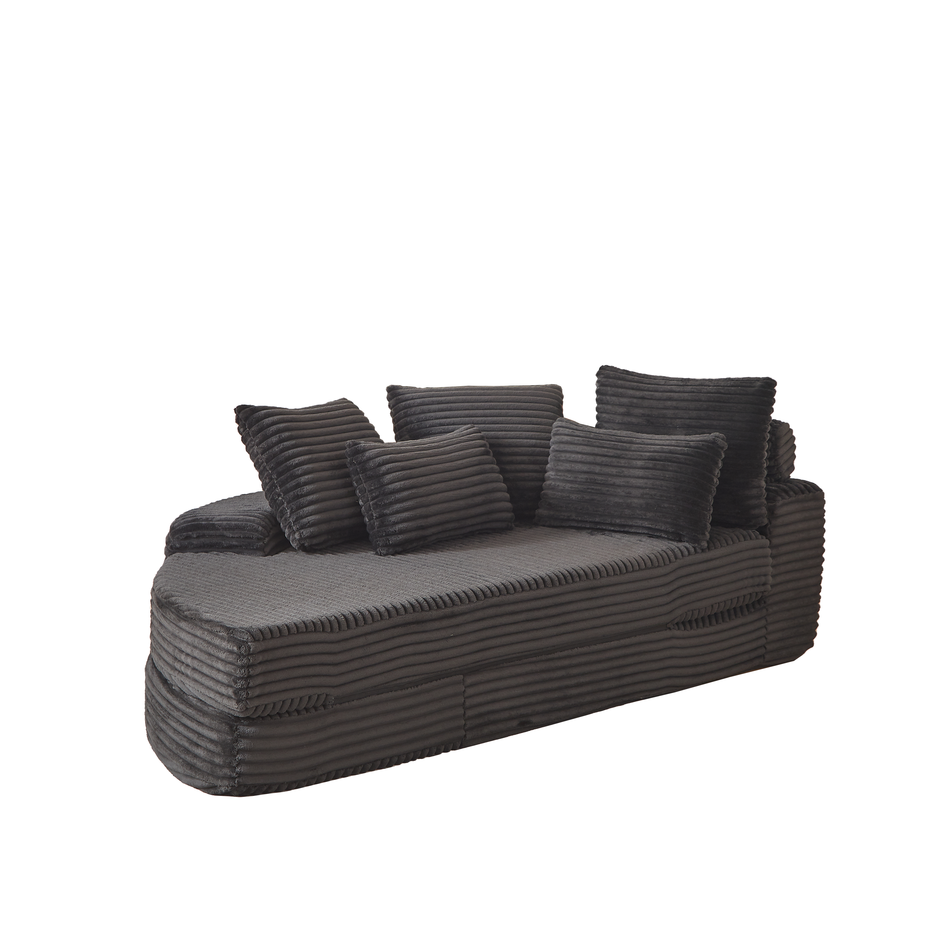 78.5-Inch Corduroy Semi-Circular 2-in-1 Sofa Bed, Designer Recliner with Neck Pillow and Five Throw Pillows in Living Room