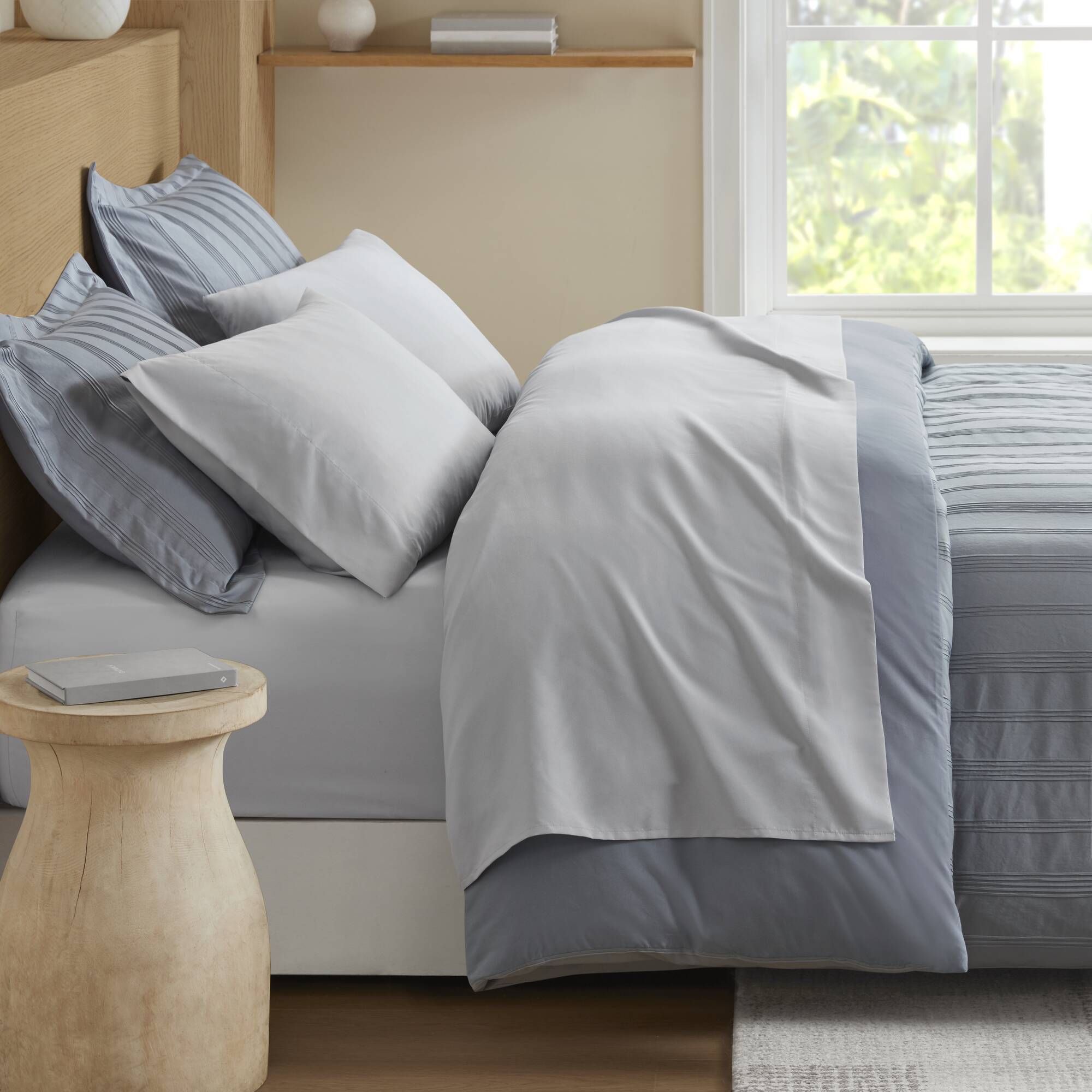 3-Piece Cal King Woven Striped Duvet Set