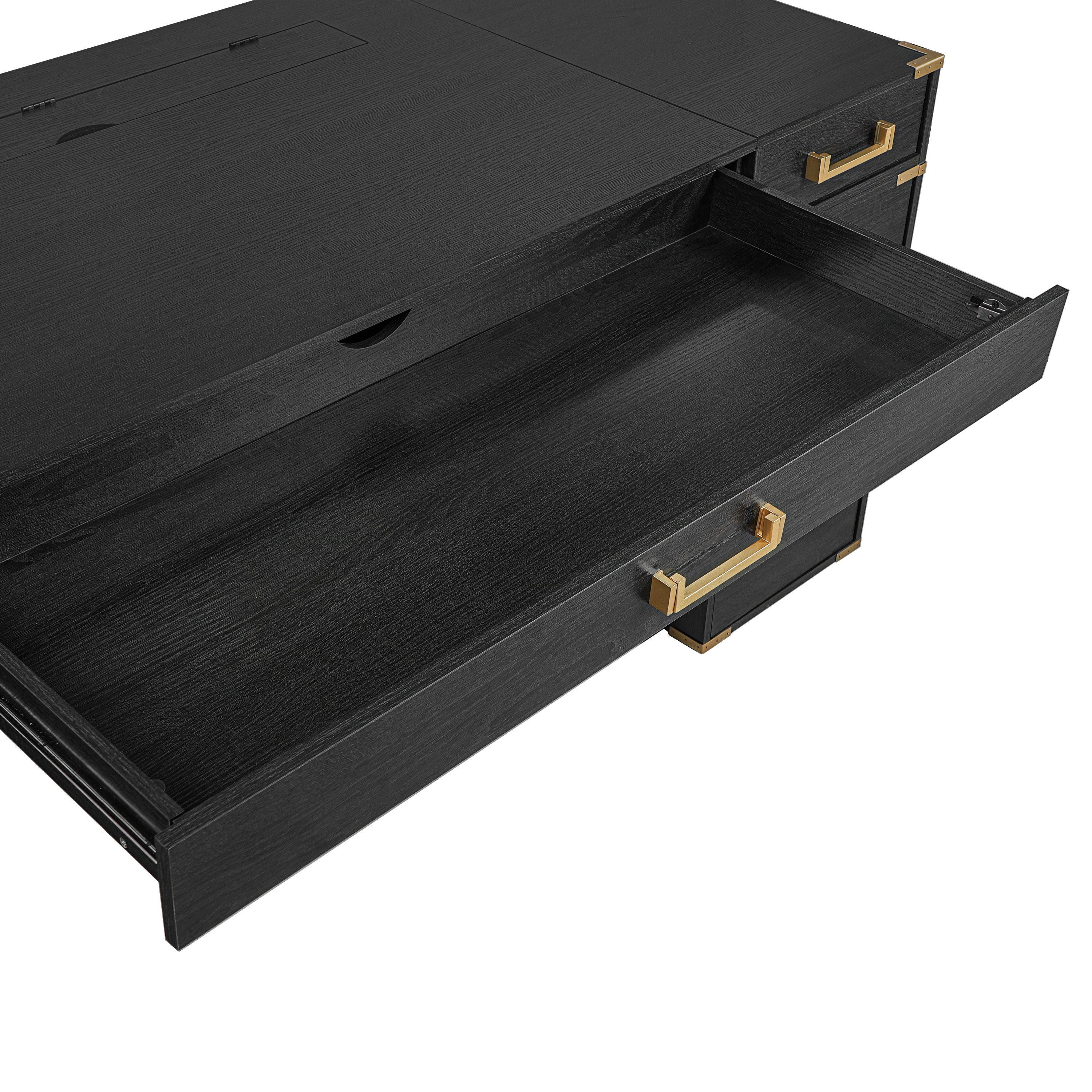 70" Extra-Large Classic and Traditional Executive Desk with Metal Edge Trim ,Writing Desk with 2 file drawers,USB Ports and Outlets,Desk with Hidden Compartment for Living Room,Home Office,Study Room,