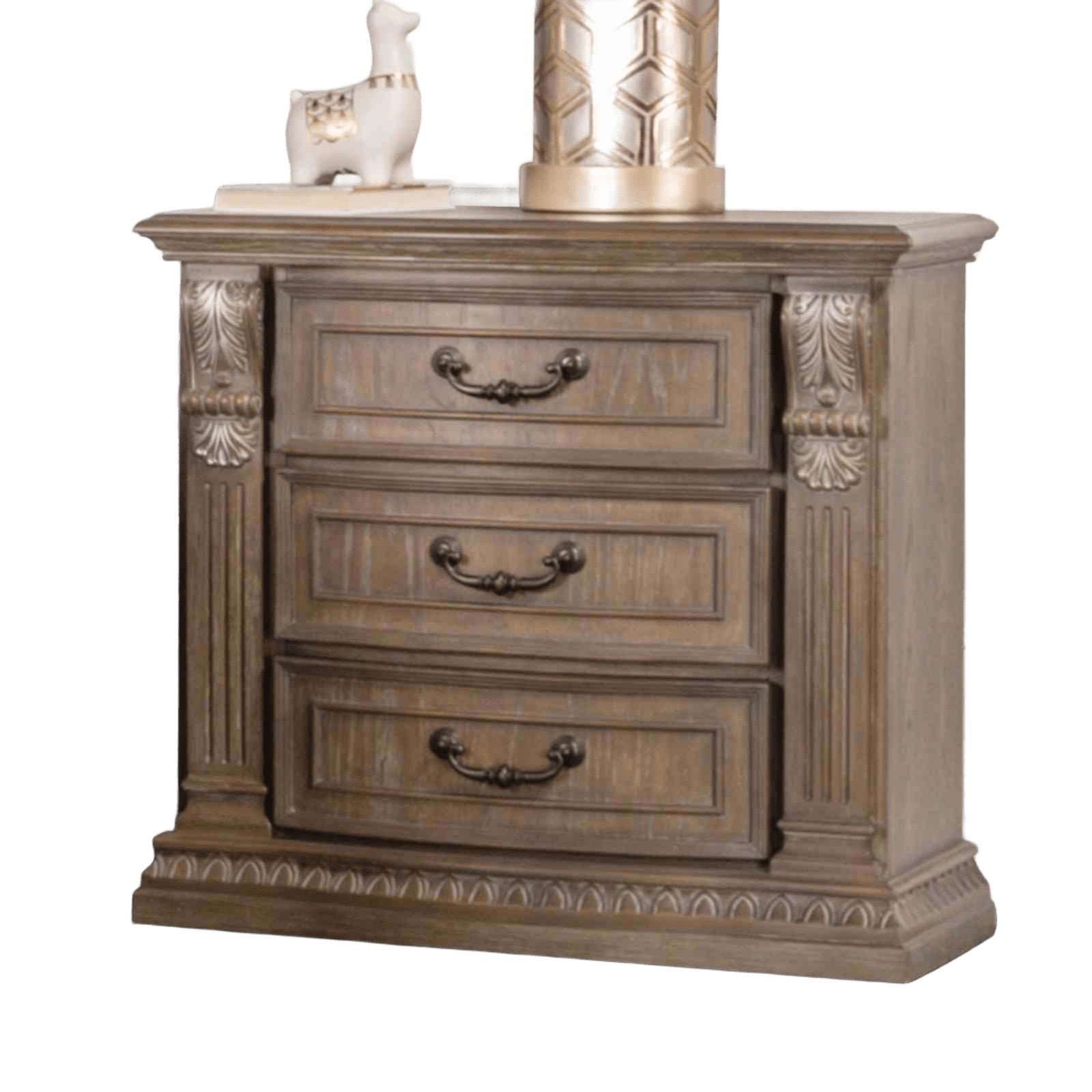 Luxurious Traditional Look 1pc Nightstand Weather Oak Finish Curved Detail Bedroom Furniture Solid wood Bedside Table
