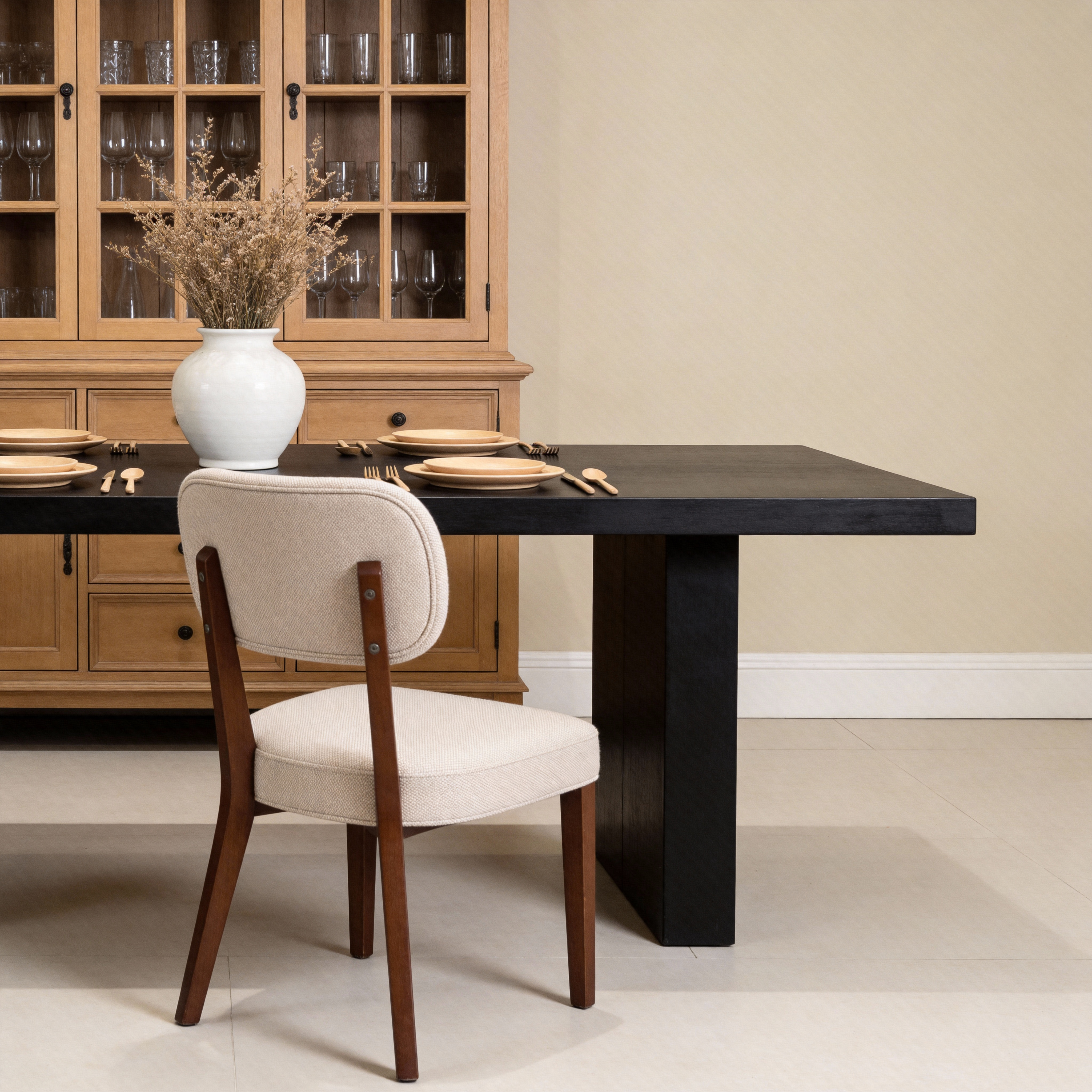 Modern Armless Dining Chairs Set of 2, Beige, Contemporary Side Chairs with Wood Legs - Versatile Accent Chairs for Dining Room, Kitchen, or Living Room
