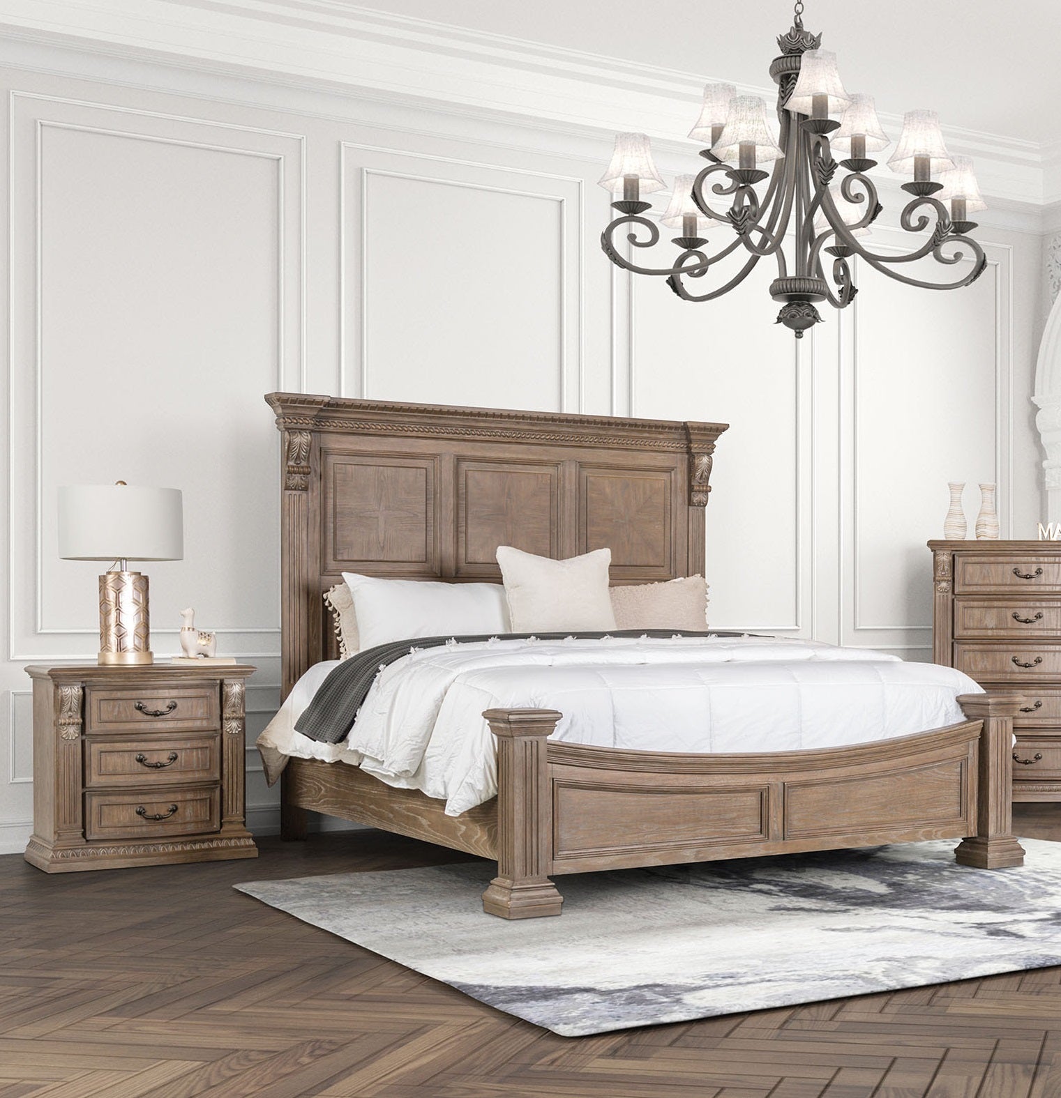 Luxurious Traditional Look 1pc Nightstand Weather Oak Finish Curved Detail Bedroom Furniture Solid wood Bedside Table