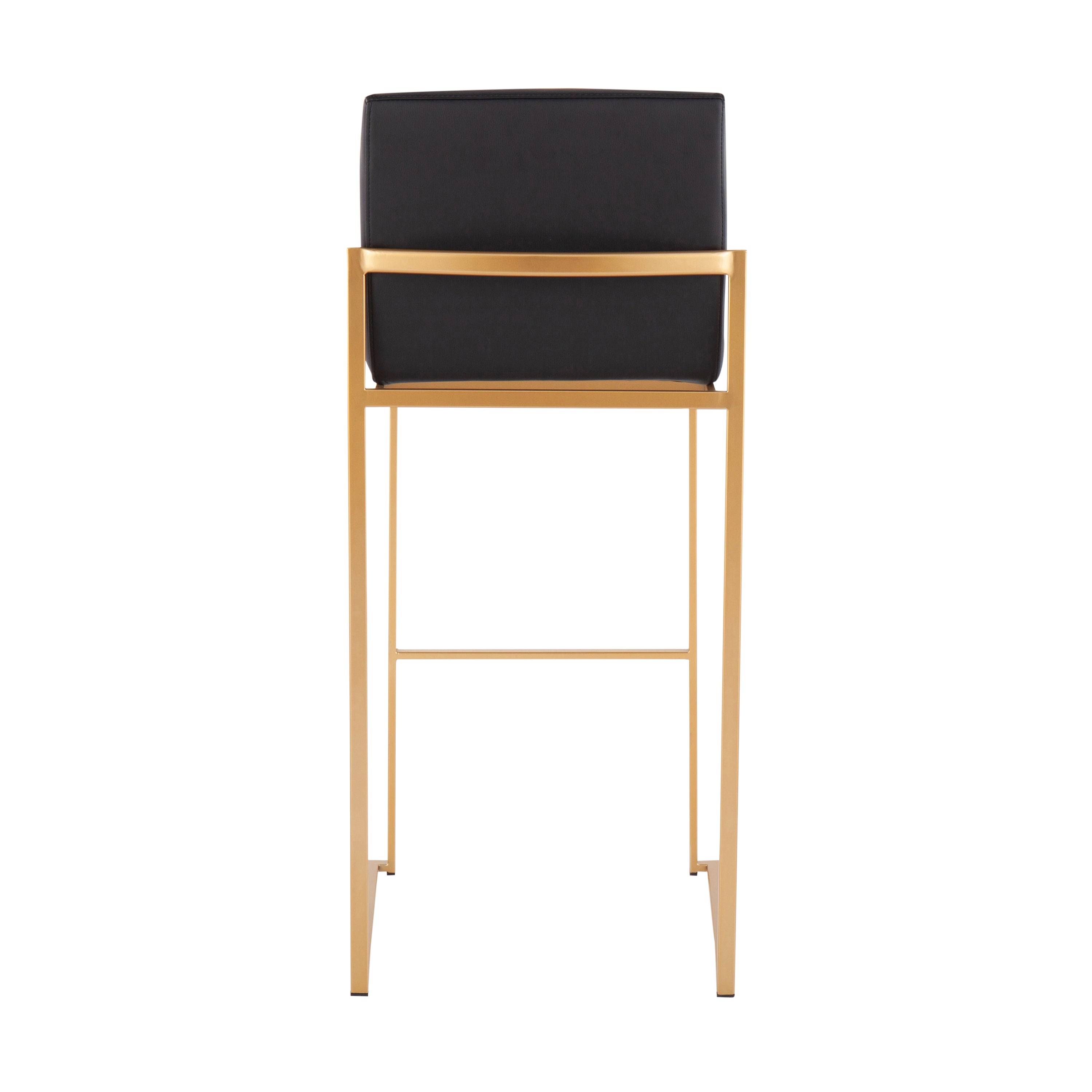 Fuji Contemporary High Back Barstool in Gold Steel and Black Faux Leather by LumiSource - Set of 2