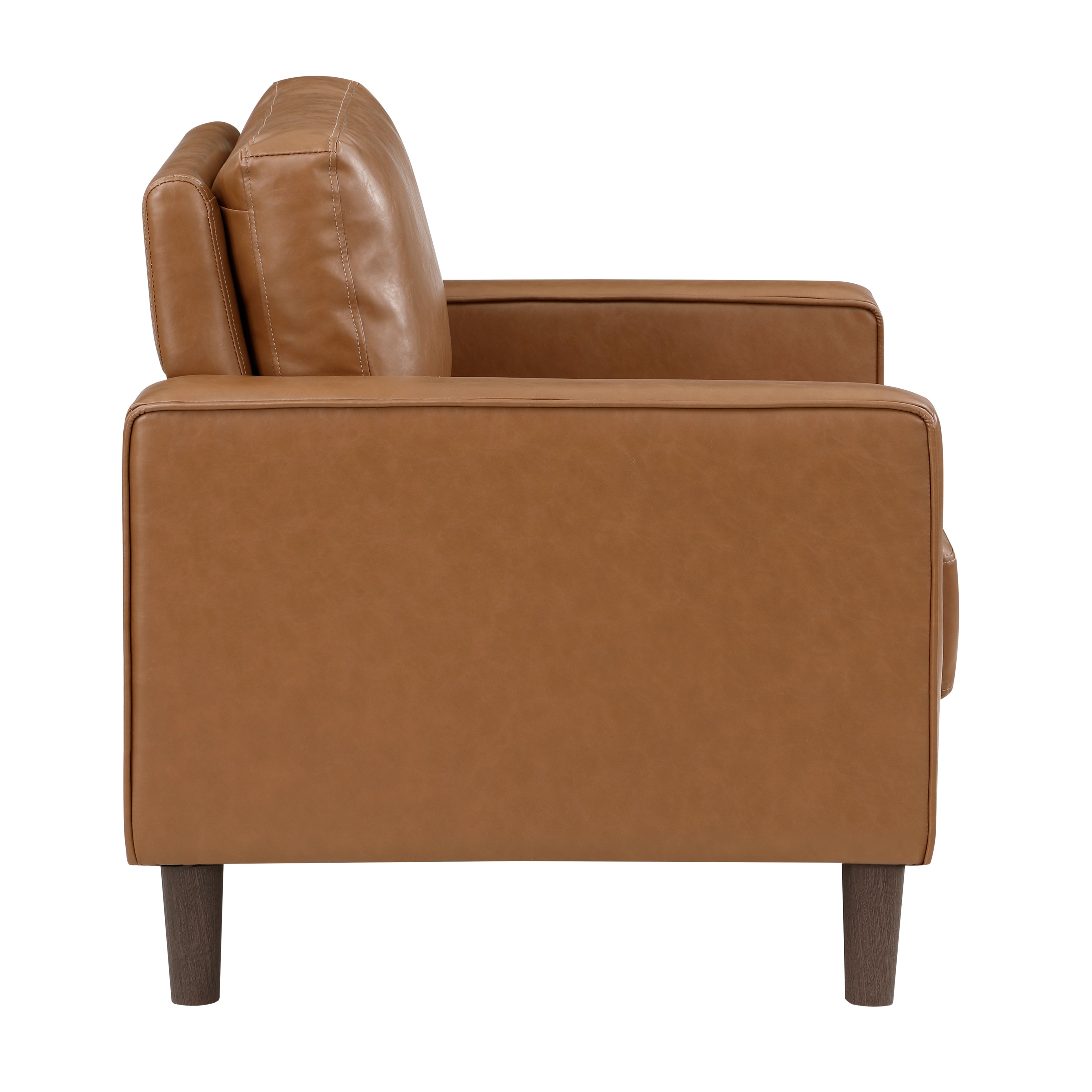 Modern Style Brown Faux Leather Upholstered Chair Comfortable Cushion Back Seat Solid Wood Living Room Furniture 1pc