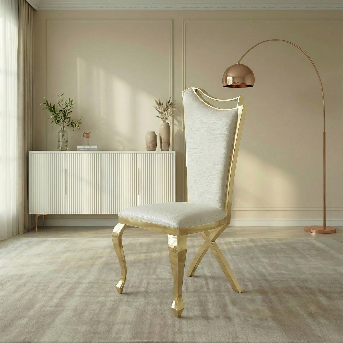 Gorgeous Streamlined white PU stainless steel dining chair, set of 2