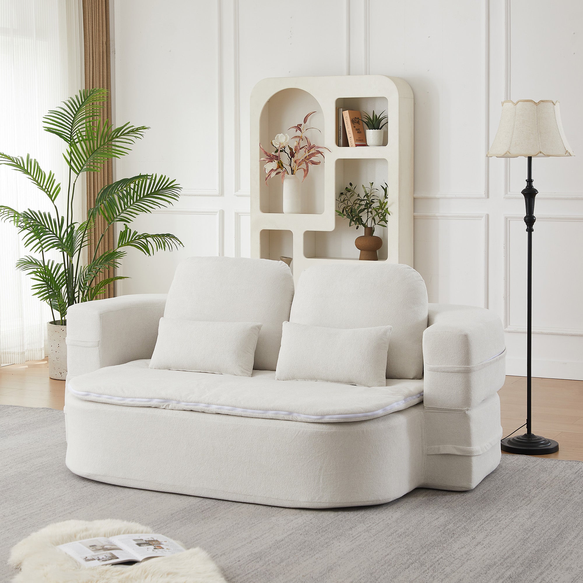 75''2-in-1 Foldable Sofa,Convertible Sleeper Foam Sofa Bed with Multi Functional Blanket, Chenille Floor folding sofa bed,  Floor Sofa Lounge Sofa for Living Room Bedroom Lounge Studio
